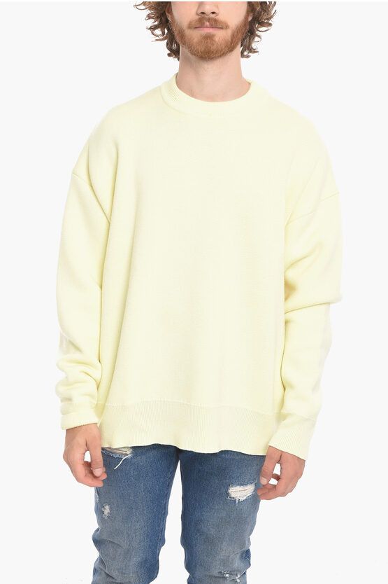 image of Palm Angels Crew Neck Intarsia Palm Wool Pullover in Yellow, Men's (Size XL)