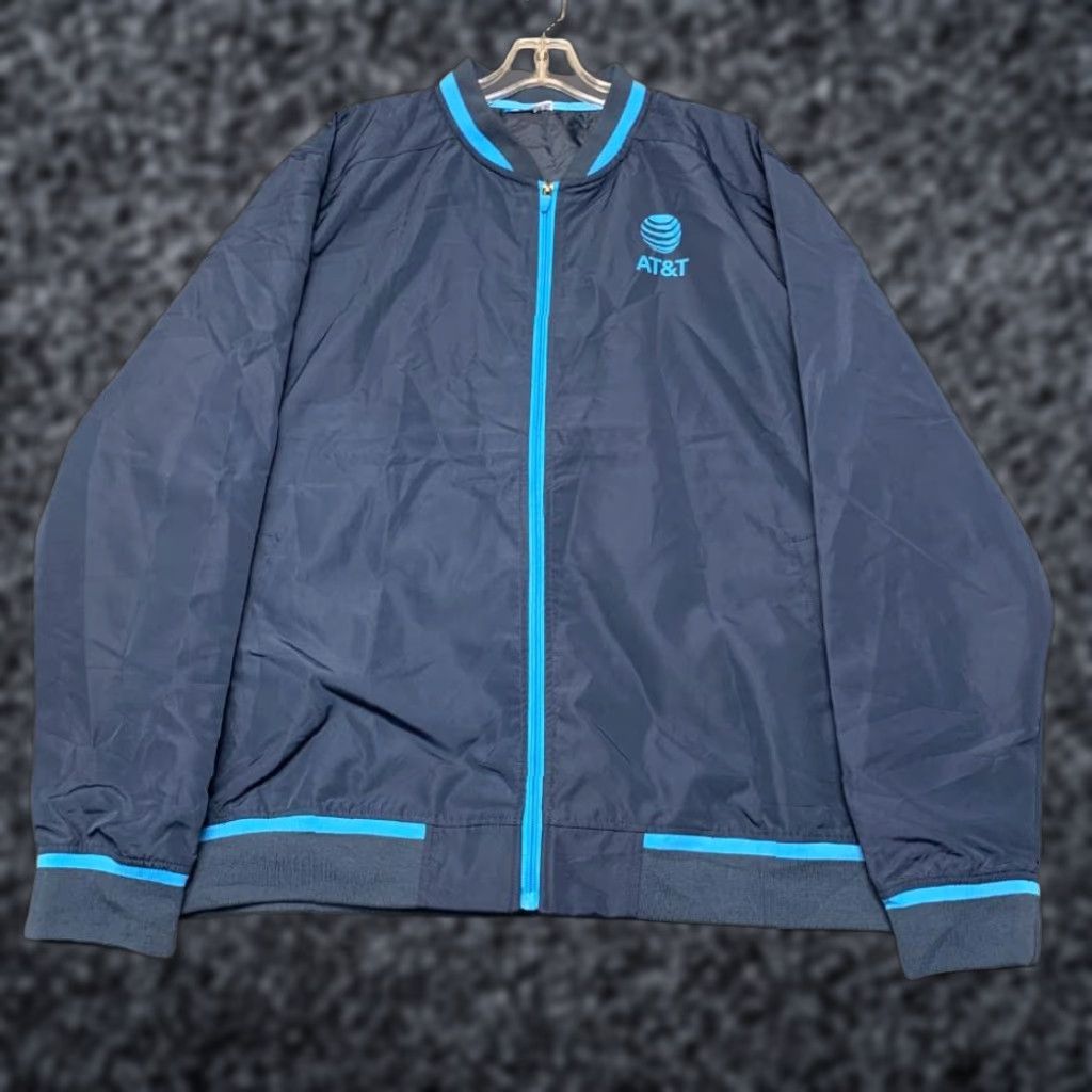 Logo 7 AT&T Bomber Jacket Womens XL Navy Full Zip Pockets Spellout Logo Uniform Work Size XL / US 12-14 / IT 48-50 - 1 Thumbnail