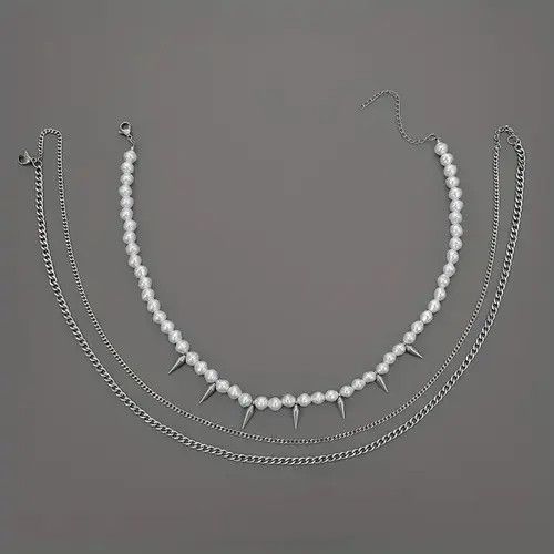 Jewelry Three Layer Bullet Pearl Men's Necklace Size ONE SIZE - 2 Thumbnail