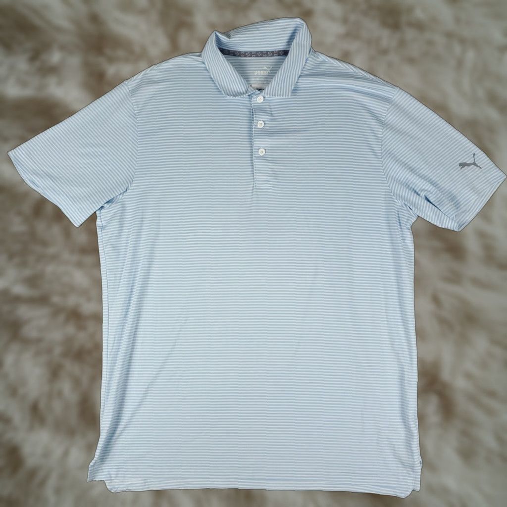 Puma PUMA Polo Shirt Mens Large Blue Striped Golf Casual Short Sleeve Adult Shirt Size US L / EU 52-54 / 3 - 1 Thumbnail