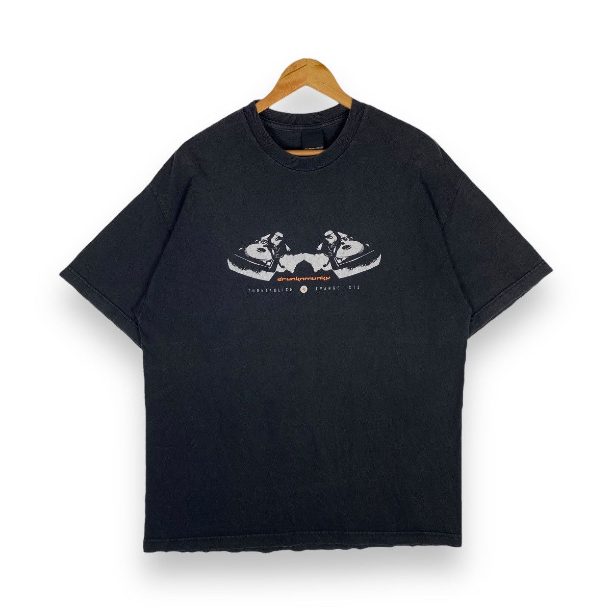 image of 90's Drunkn Munky Turntablism Evangelists Tee in Black, Men's (Size XL)
