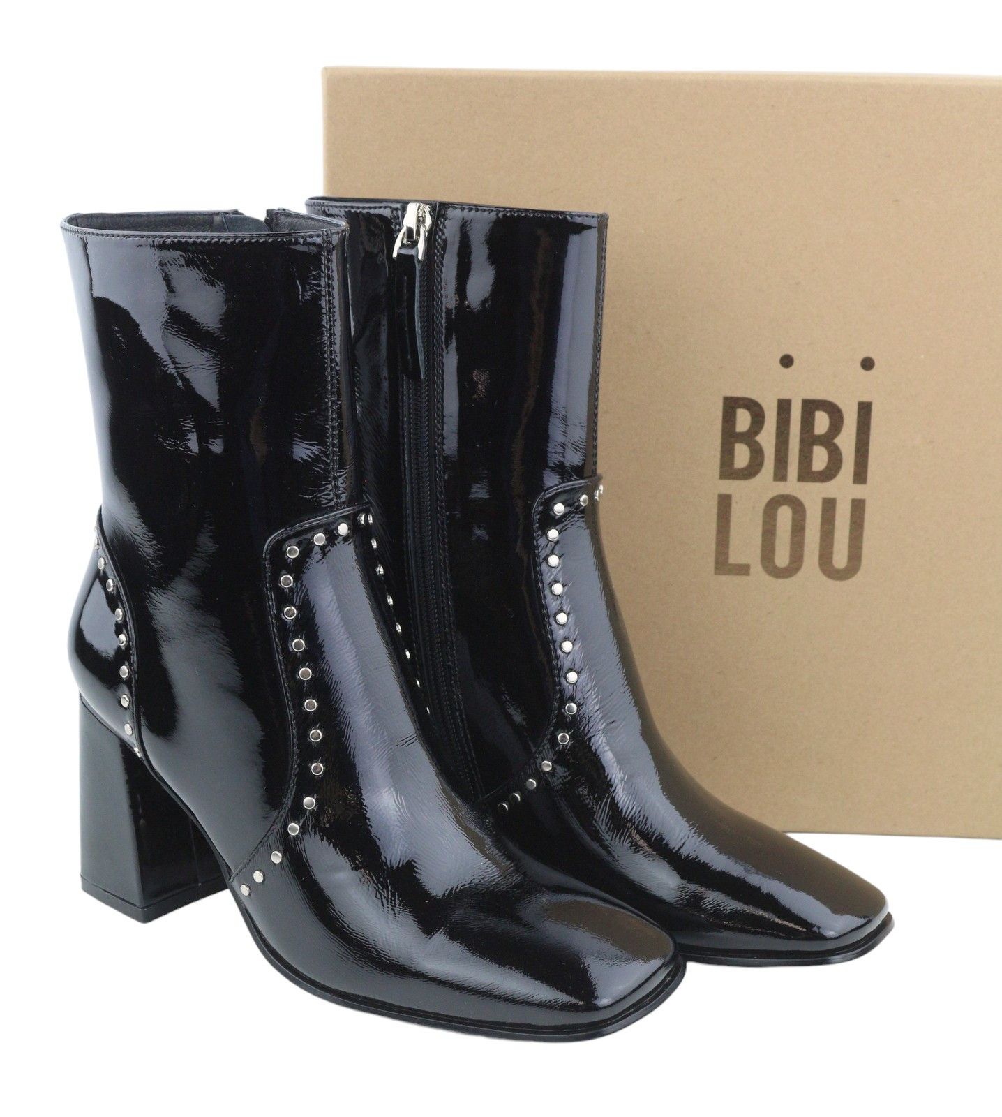 Other BIBI LOU POLA EU37 Black Leather Square Toe Ankle 87549 Size US 6 / IT 36 - 1 Thumbnail