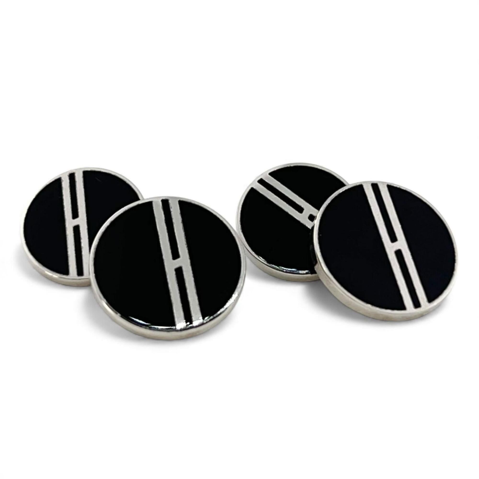 Hermes HERMES Chaine d'Ancre H-motif Palladium-plated enamel cufflinks, black and silver, for men. Size ONE SIZE - 1 Thumbnail