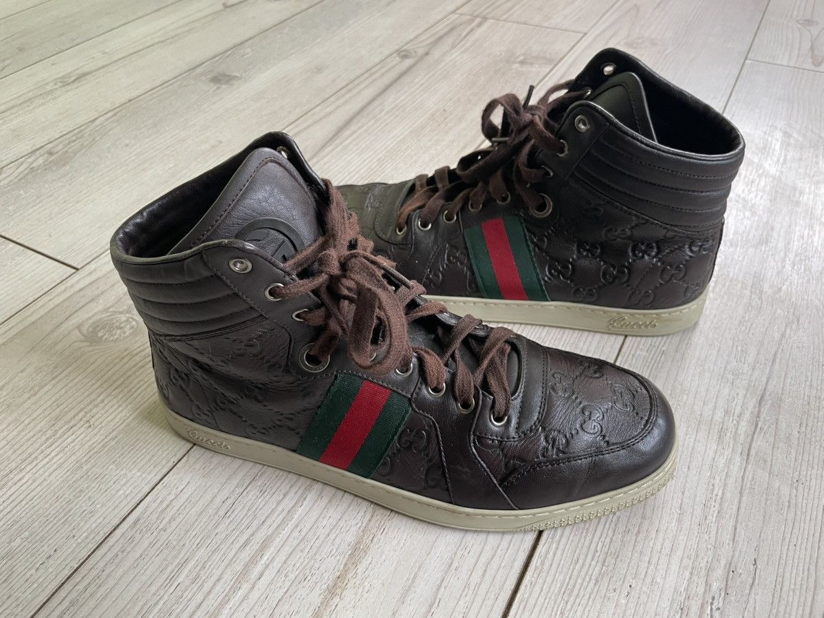 Gucci GUCCI Sneakers Hi-Top Leather Web Guccisima GG Monogram Size US 8 / EU 41 - 6 Thumbnail