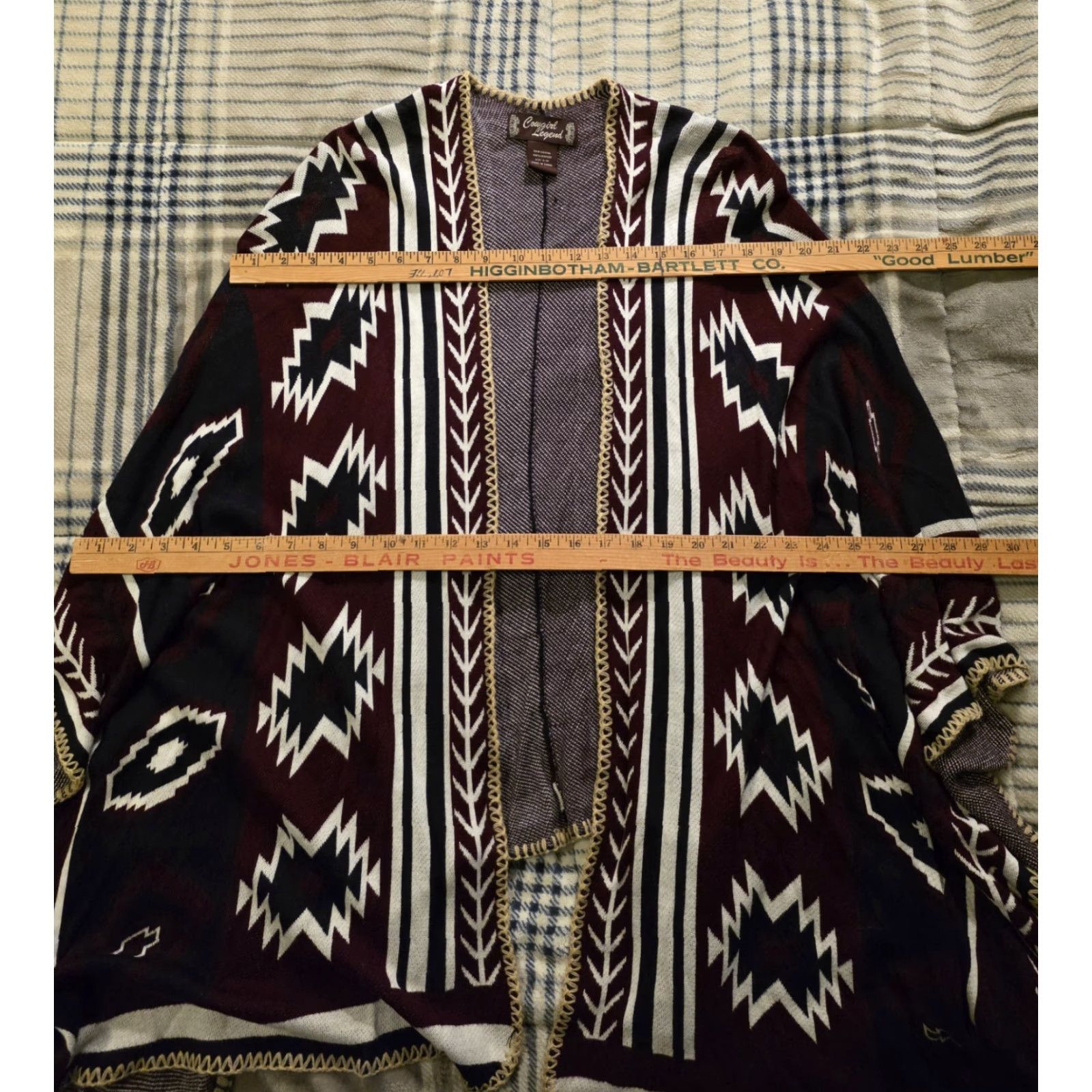 Vintage VINTAGE Cowgirl Legend Aztec Knit Shawl Wrap Open Front Red & Blue Women's S/M Size M / US 6-8 / IT 42-44 - 6 Thumbnail