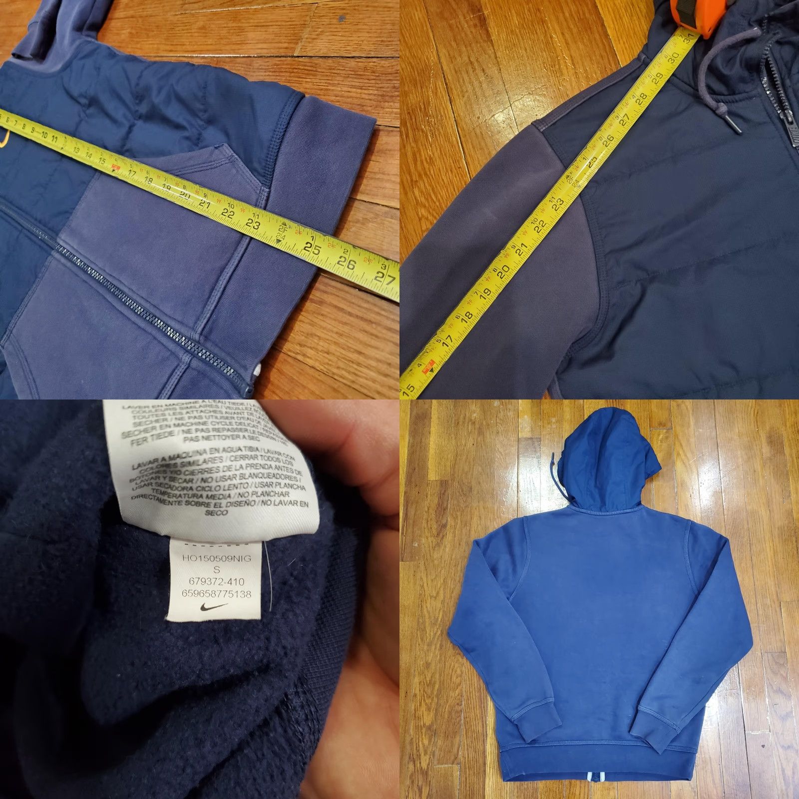 Nike Nike Jacket Hoodie Mens Small Blue Hooded Quilted Puffer Full Zip Sweatshirt Zip Front Pockets Fleece Size US S / EU 44-46 / 1 - 8 Thumbnail