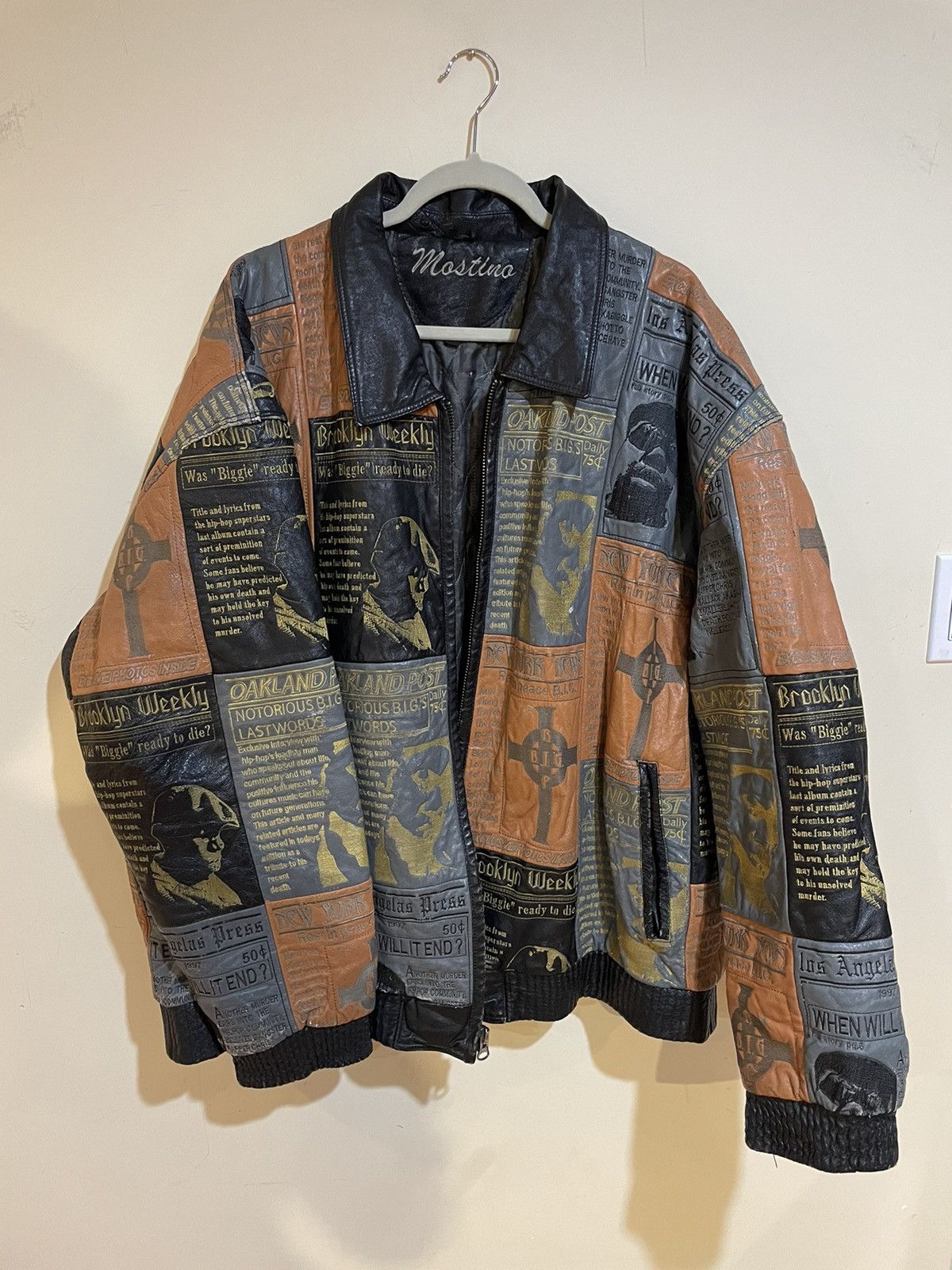 image of 90's Biggie Smalls Leather Jacket in Black, Men's (Size 2XL)