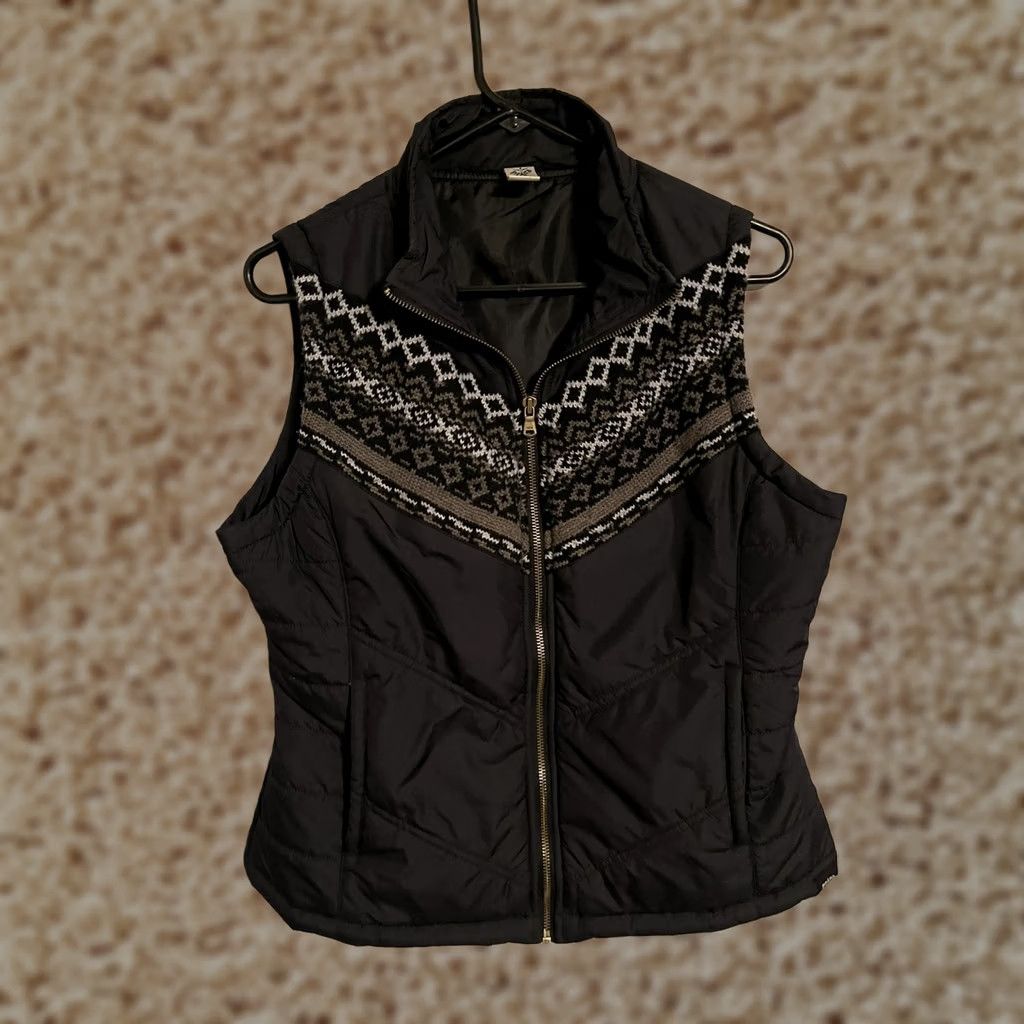 Prana PrAna Black Fair Isle Vest Puffer Jacket Full Zip Insulated Womens Large L Size L / US 10 / IT 46 - 1 Thumbnail
