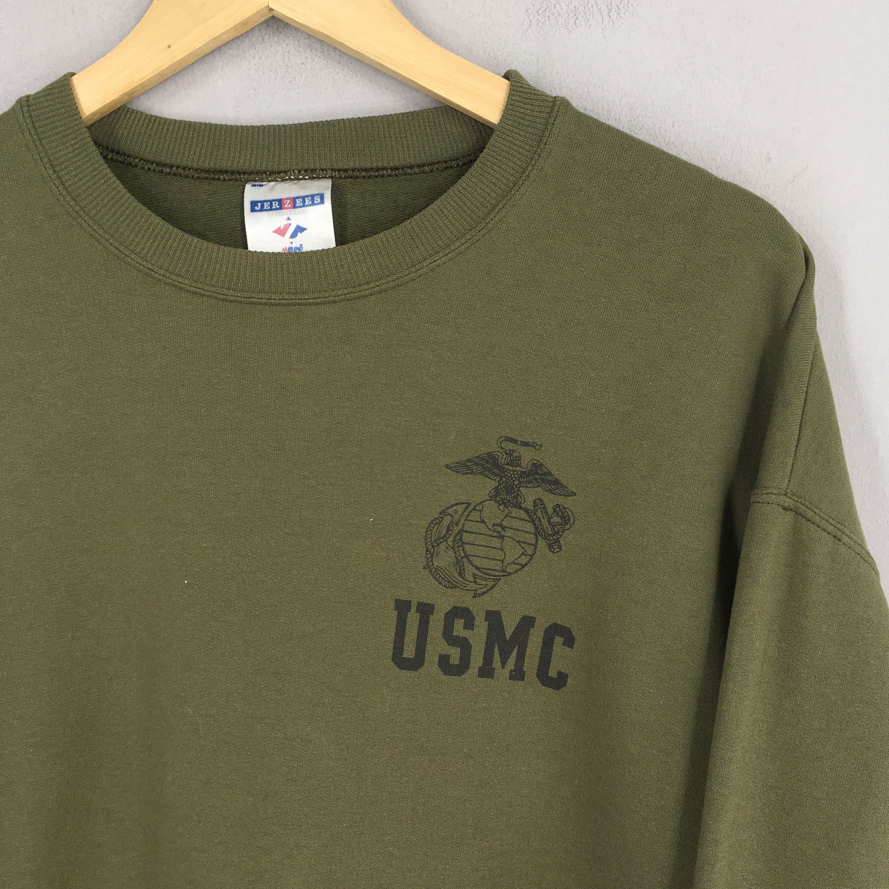 Jerzees Vintage 90's Usmc Marines Green Sweatshirt Large Size US L / EU 52-54 / 3 - 2 Thumbnail