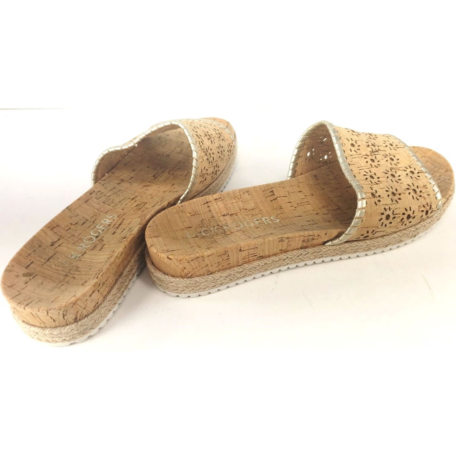 Jack Rogers Jack Rogers Sandals Women's 7M Tan Brown Cork Espadrille Slip On Wedge Casual Comfort & Style Size US 7 / IT 37 - 5 Thumbnail