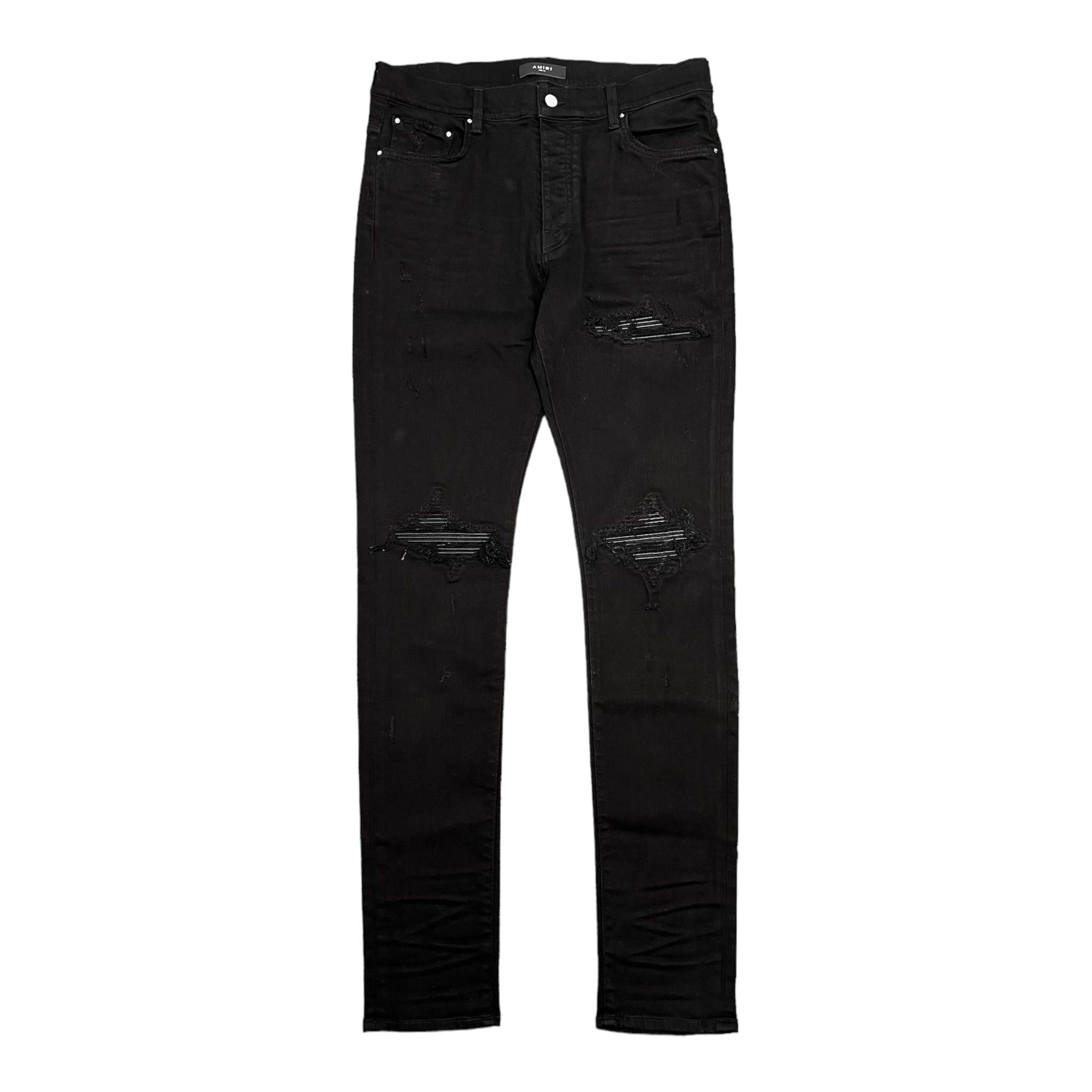 Amiri Amiri MX1 Leather Patch Jeans Black Black Size US 34 / EU 50 - 1 Thumbnail