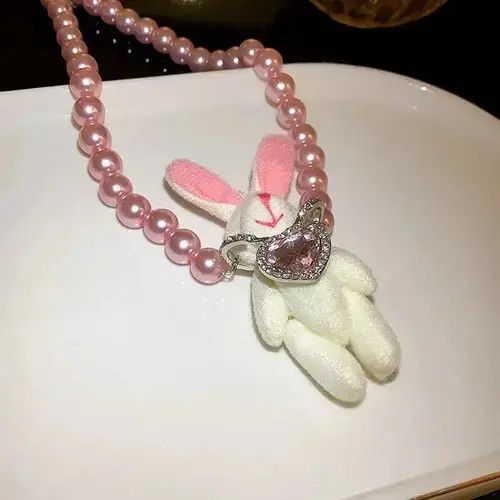 Japanese Brand × Vintage Cute Rabbit Pendant Necklaces For Women Girl Rhinestone Size ONE SIZE - 3 Thumbnail