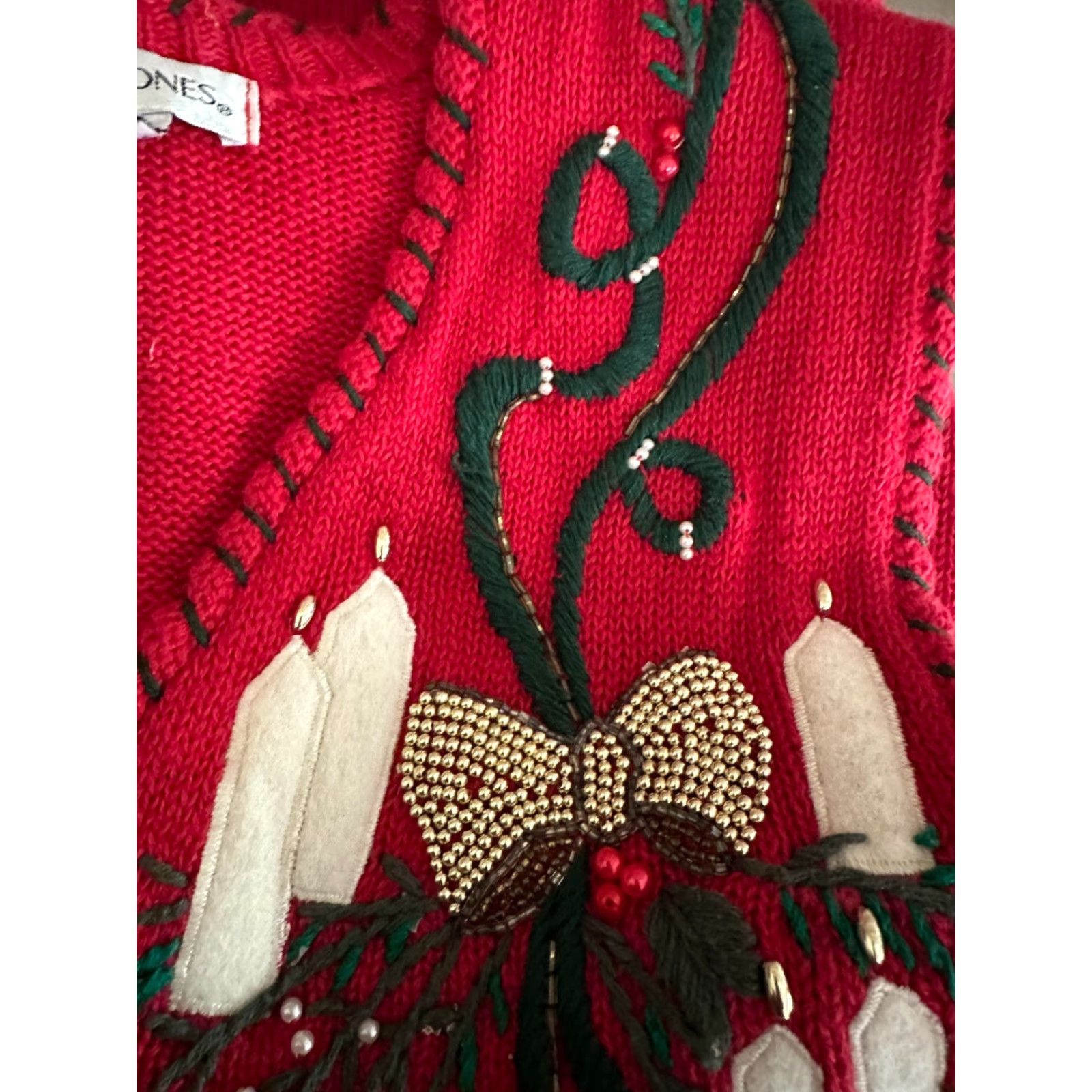 Vintage VINTAGE Victoria Jones Sweater Womens Large Red Christmas mistletoe Holiday Vest Top Size L / US 10 / IT 46 - 3 Thumbnail