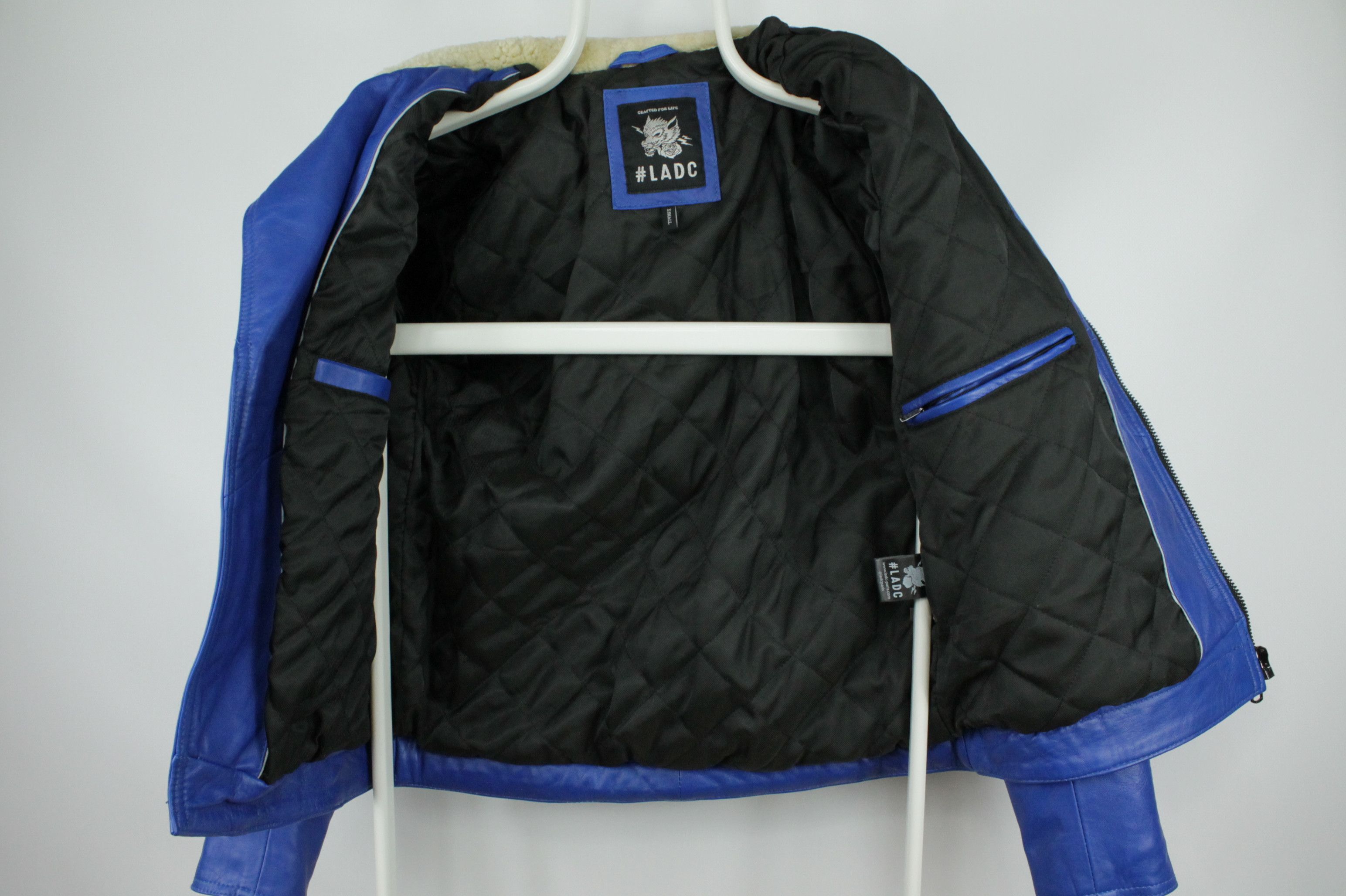 Genuine Leather LADC Paris Perfecto Blue Leather Jacket With Fur Collar Size US XS / EU 42 / 0 - 10 Thumbnail