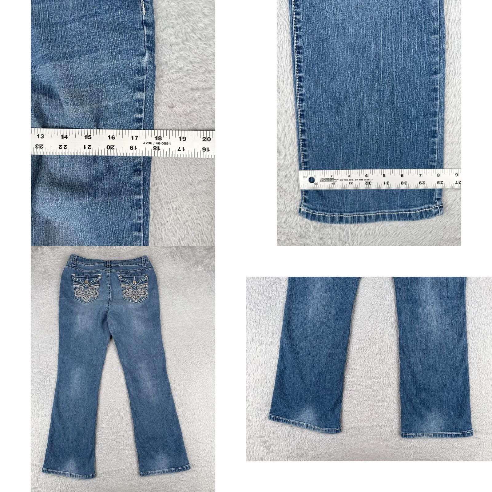 Denime Roz & Ali Jeans Women 12P Blue Denim Bootcut Mid Rise 30x28 Embellished Embroidered Logo 5-Pocket Design Cotton Denim Jeans Womens Size 34" / US 12 / IT 48 - 9 Thumbnail