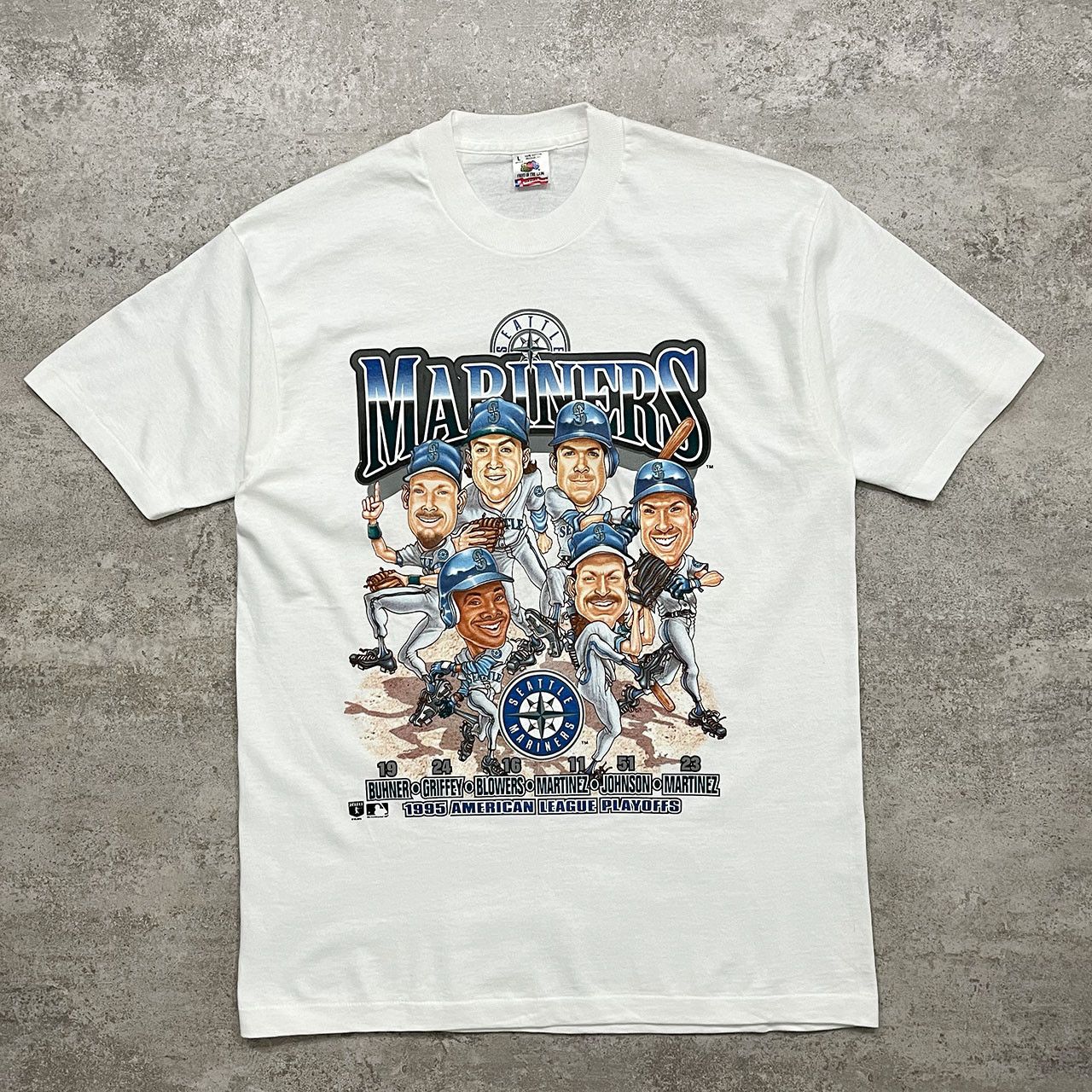 image of Mlb Seattle Mariners 1995 Caricature T-Shirt Size L Usa in White, Men's