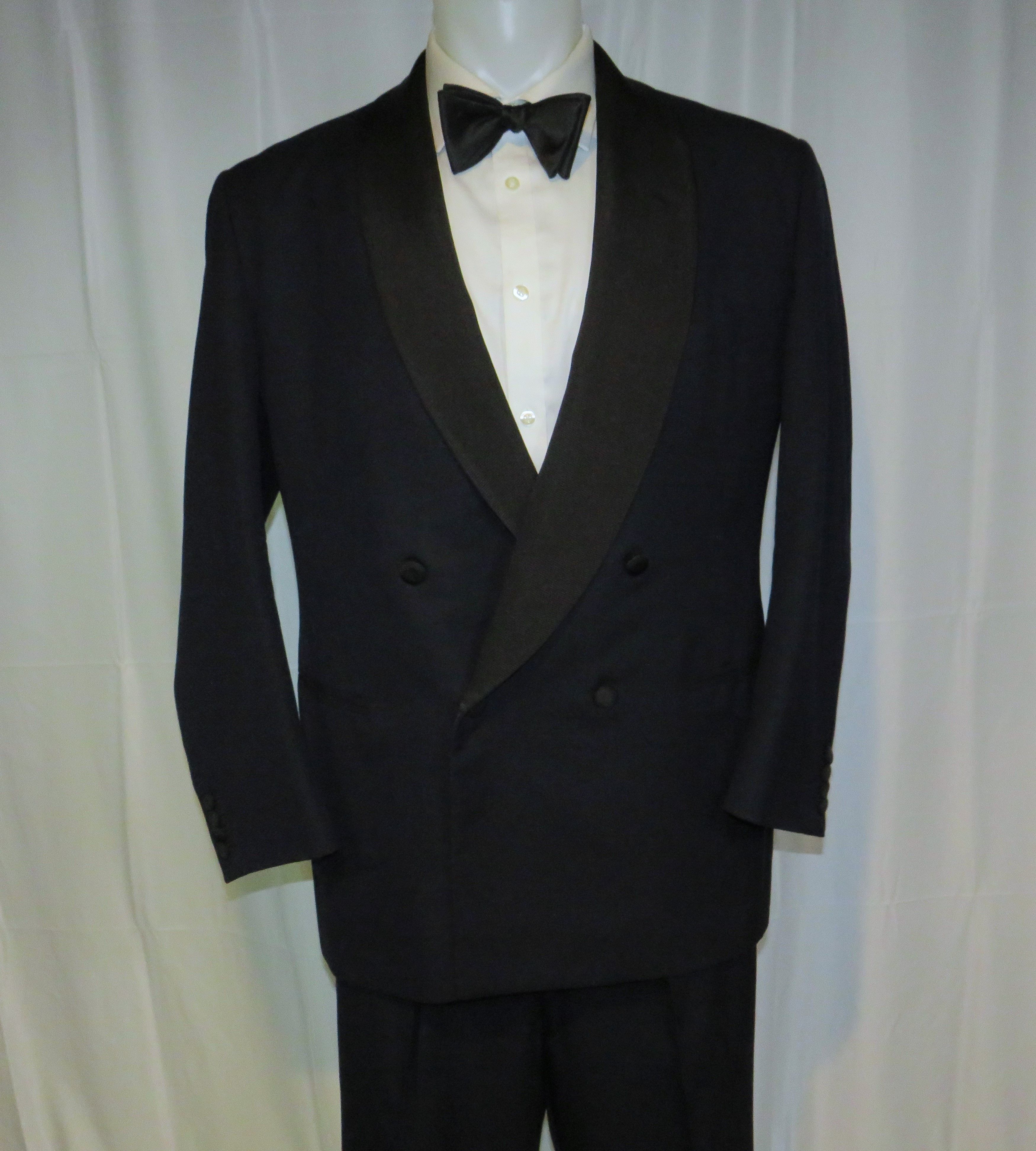 Alan Flusser Bespoke Navy Herringbone Shawl Collar One Button Tuxedo 40R Size 40R - 10 Thumbnail