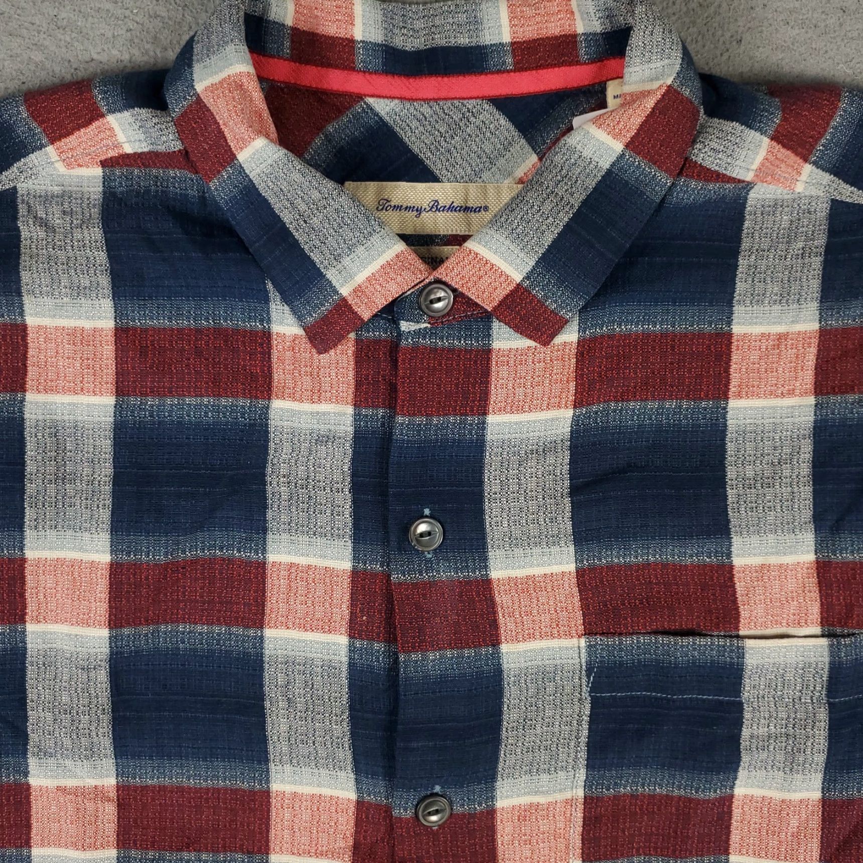 Tommy Bahama Tommy Bahama Shirt Mens XL Silk Short Sleeve Button-Up Plaid Red Blue Hawaiian Tropical Size US XL / EU 56 / 4 - 2 Thumbnail