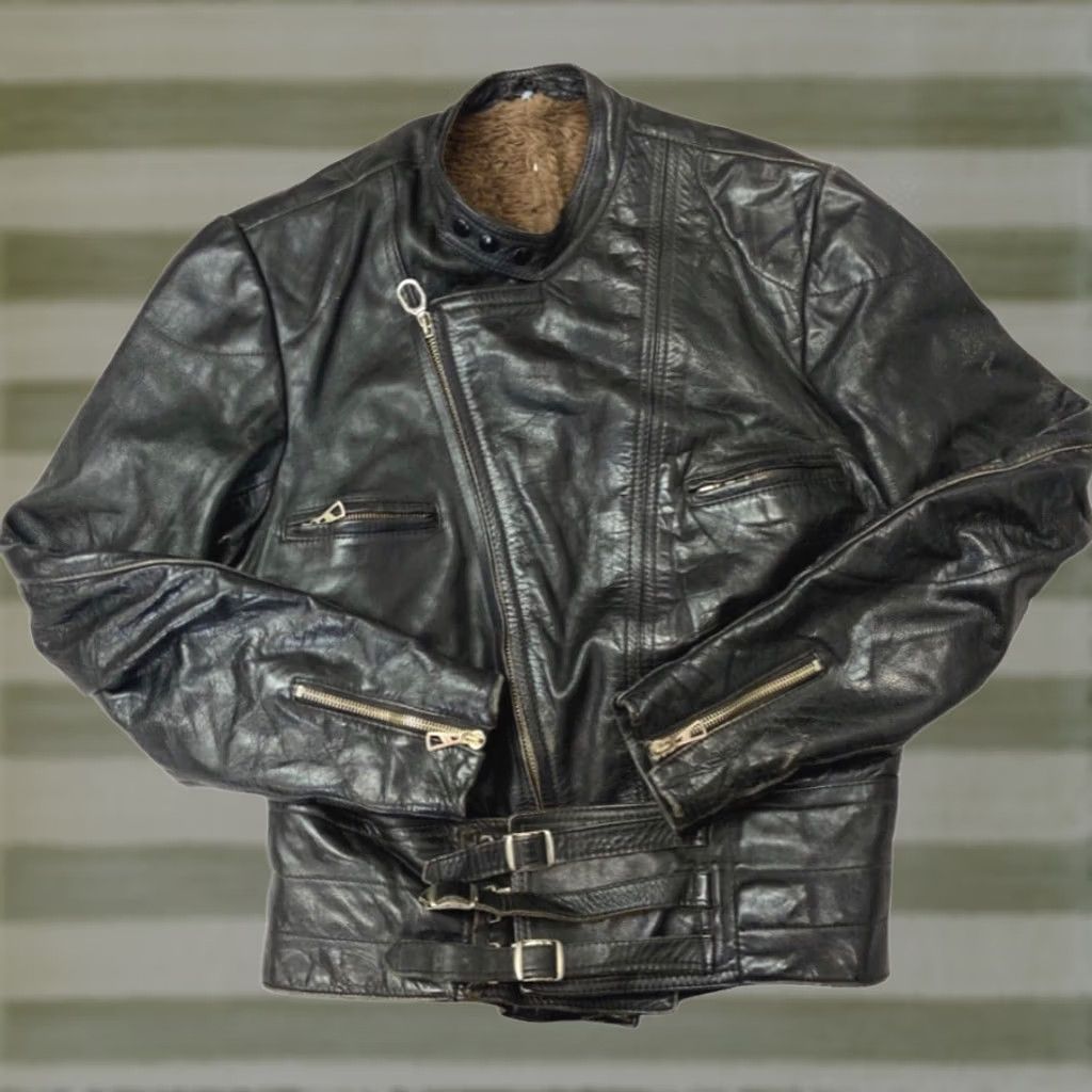 Vintage Harro Jacket M Black Leather Fur Lined Biker Racing 1970s Men, Men's