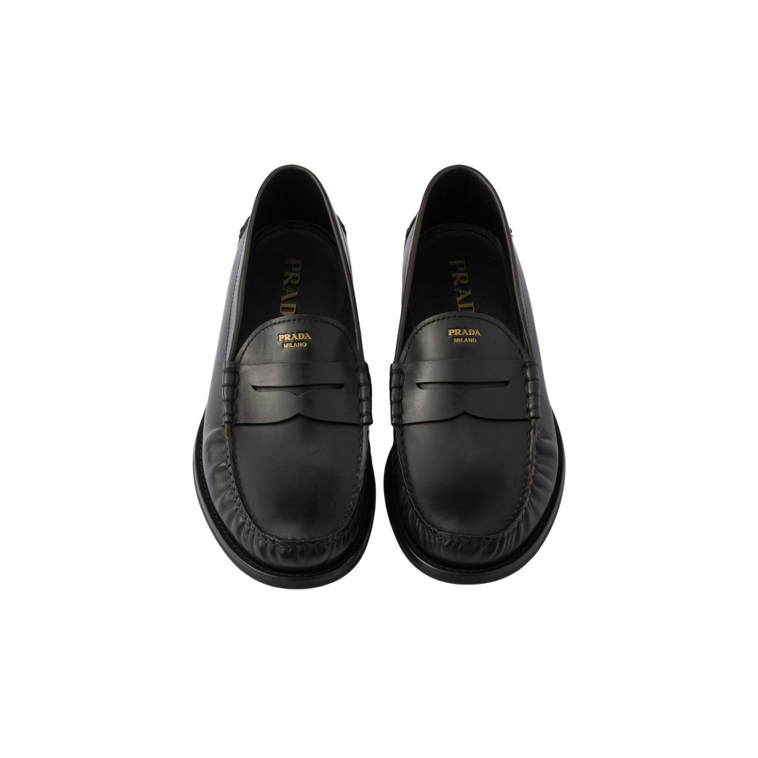 Prada PRADA $1290 Black/Tan Antiqued Leather Loafers New & Authent Size US 11 / EU 44 - 3 Thumbnail