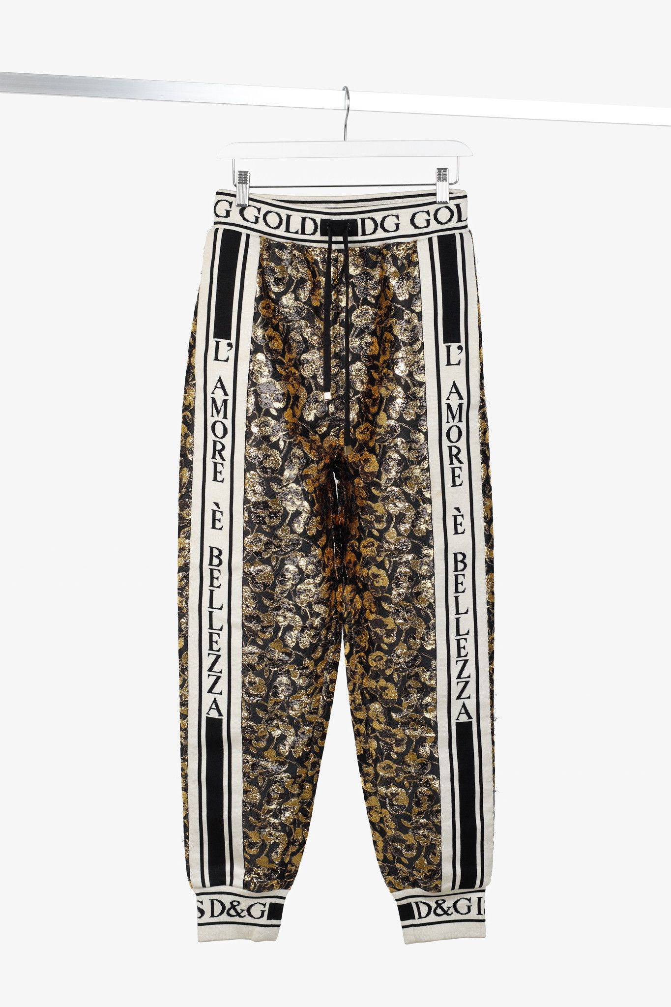Dolce & Gabbana Dolce & Gabbana Gold Floral-Jacquard Tape-Trim Track Pants Size 27" / US 4 / IT 40 - 1 Thumbnail