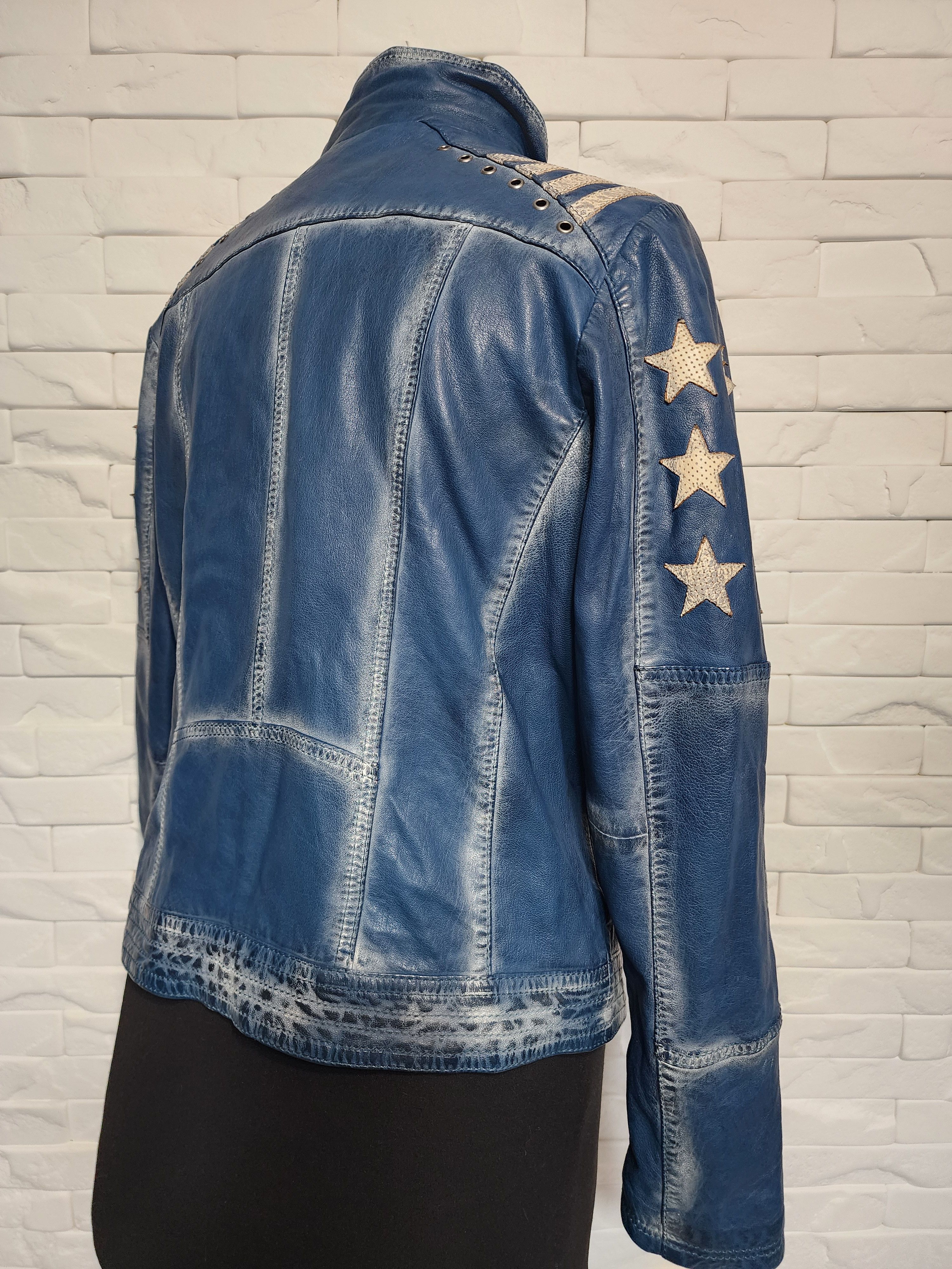 Other Blue Leather Jacket, Metal Zipper, Women's Size Size L / US 10 / IT 46 - 5 Thumbnail