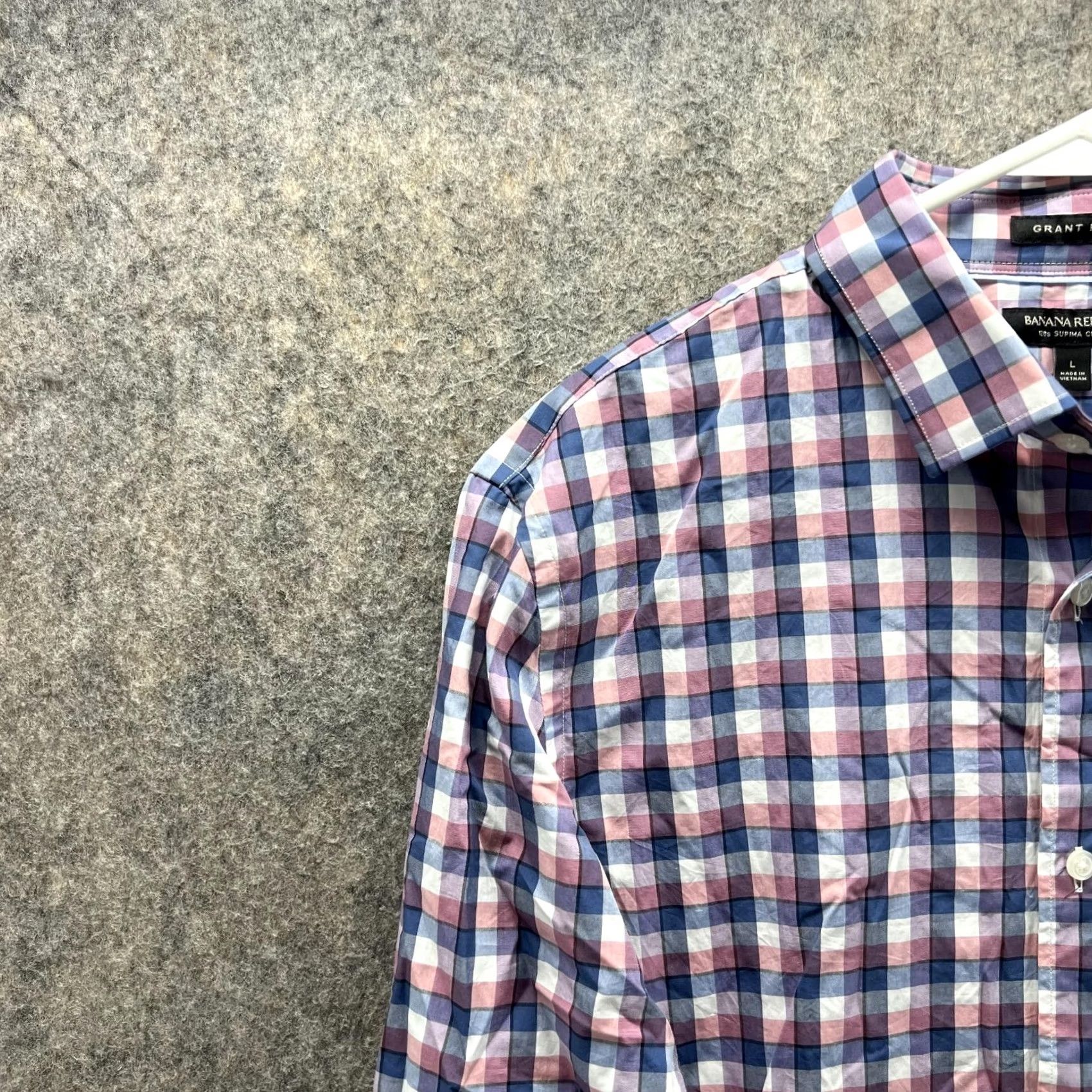 Banana Republic Banana Republic Shirt Men Large Plaid Pink Blue Button-Down Grant Fit Knit Cotton Casual Shirt Mens Regular Fit Classic Button-Up Size US L / EU 52-54 / 3 - 3 Thumbnail