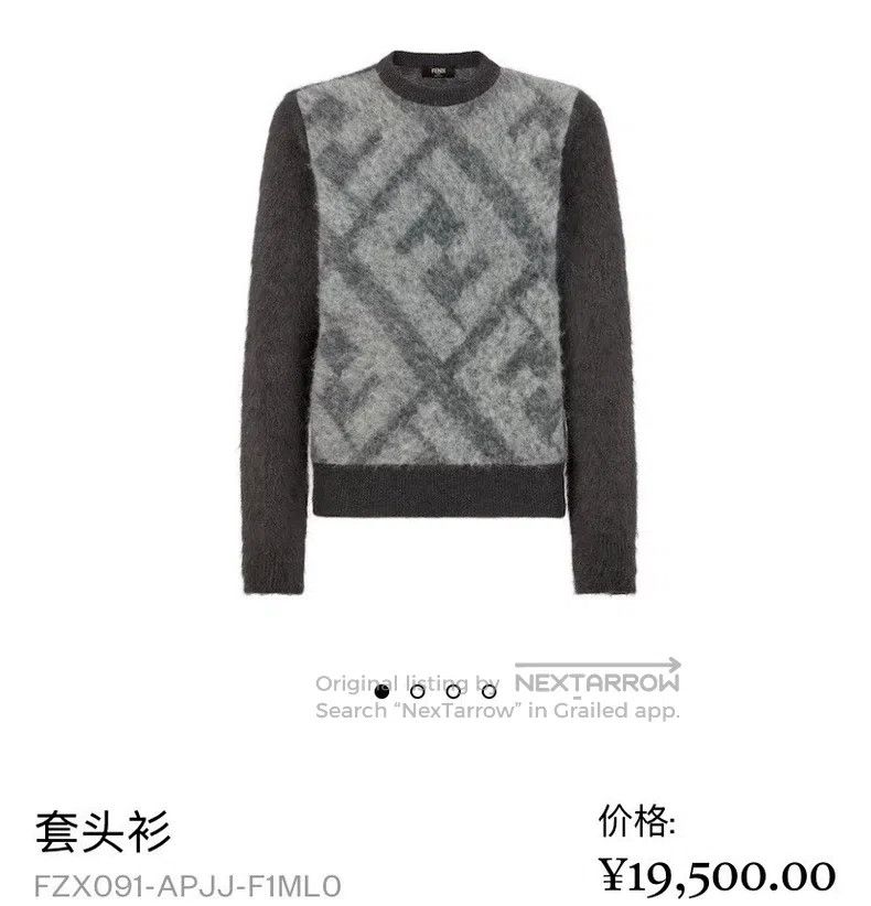 Fendi Fendi Men's Sweater, Smoke Gray, Made of a Blend of Malach Size US M / EU 48-50 / 2 - 9 Thumbnail