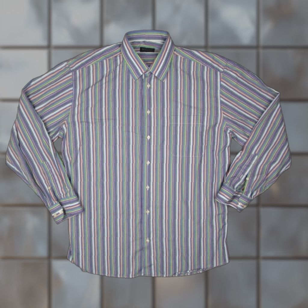 Vintage St. Croix Mens Blue Striped Long Sleeve Dress Shirt XL Cotton Made in Italy Size 46R - 1 Thumbnail