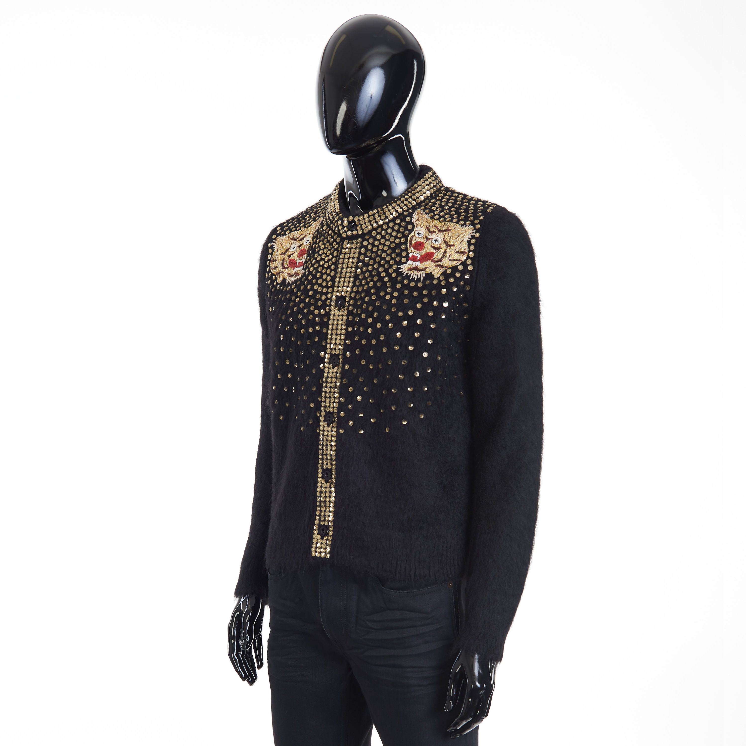 Celine Black Cardigan - Sequin Tiger Embroidery, Brushed Alpaca Size US S / EU 44-46 / 1 - 2 Thumbnail
