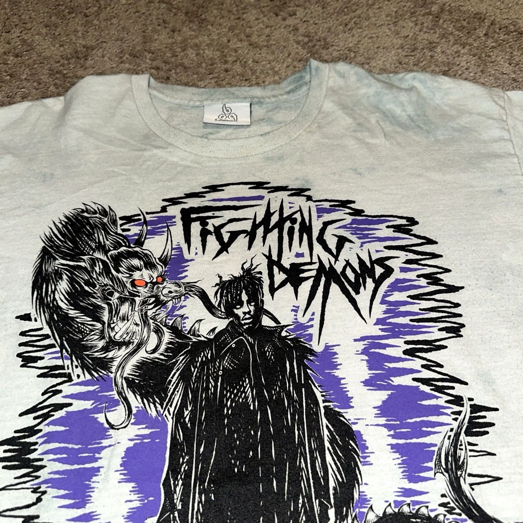 Vintage Juice WRLD 999 Club Shirt Mens L Fighting Demons Graphic White Purple Rap T-Shirt Crew Neck Short Sleeve Cotton Knit Size US L / EU 52-54 / 3 - 2 Thumbnail