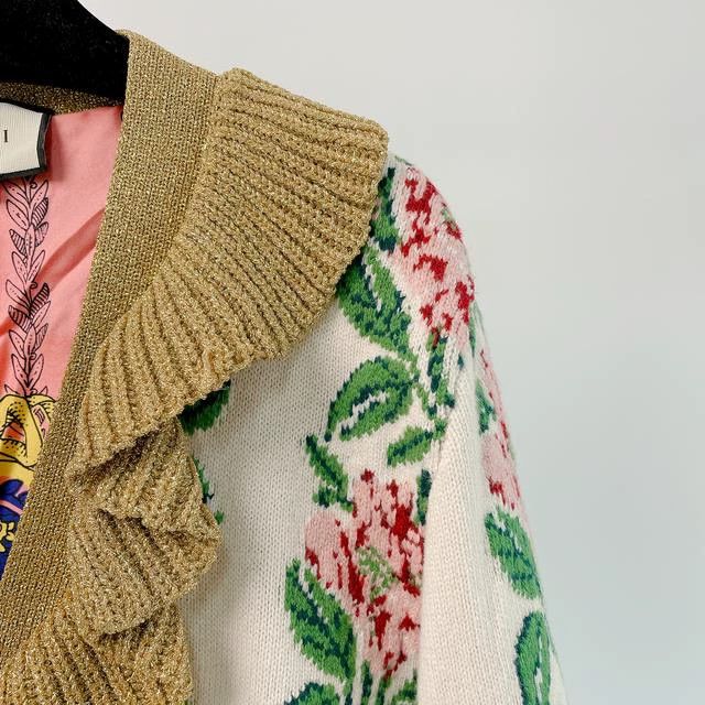 Gucci Gucci Gold thread floral wool lotus leaf collar knitted ca Size M / US 6-8 / IT 42-44 - 4 Thumbnail