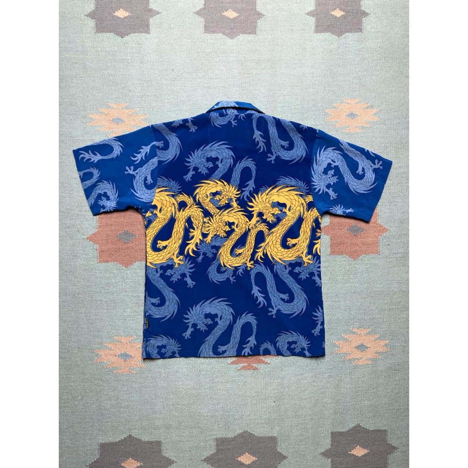Vintage VINTAGE Button-Up Shirt dragon all over print JNCO tribal ricky adult Small Blue Mens Short Sleeve M Size US S / EU 44-46 / 1 - 6 Thumbnail