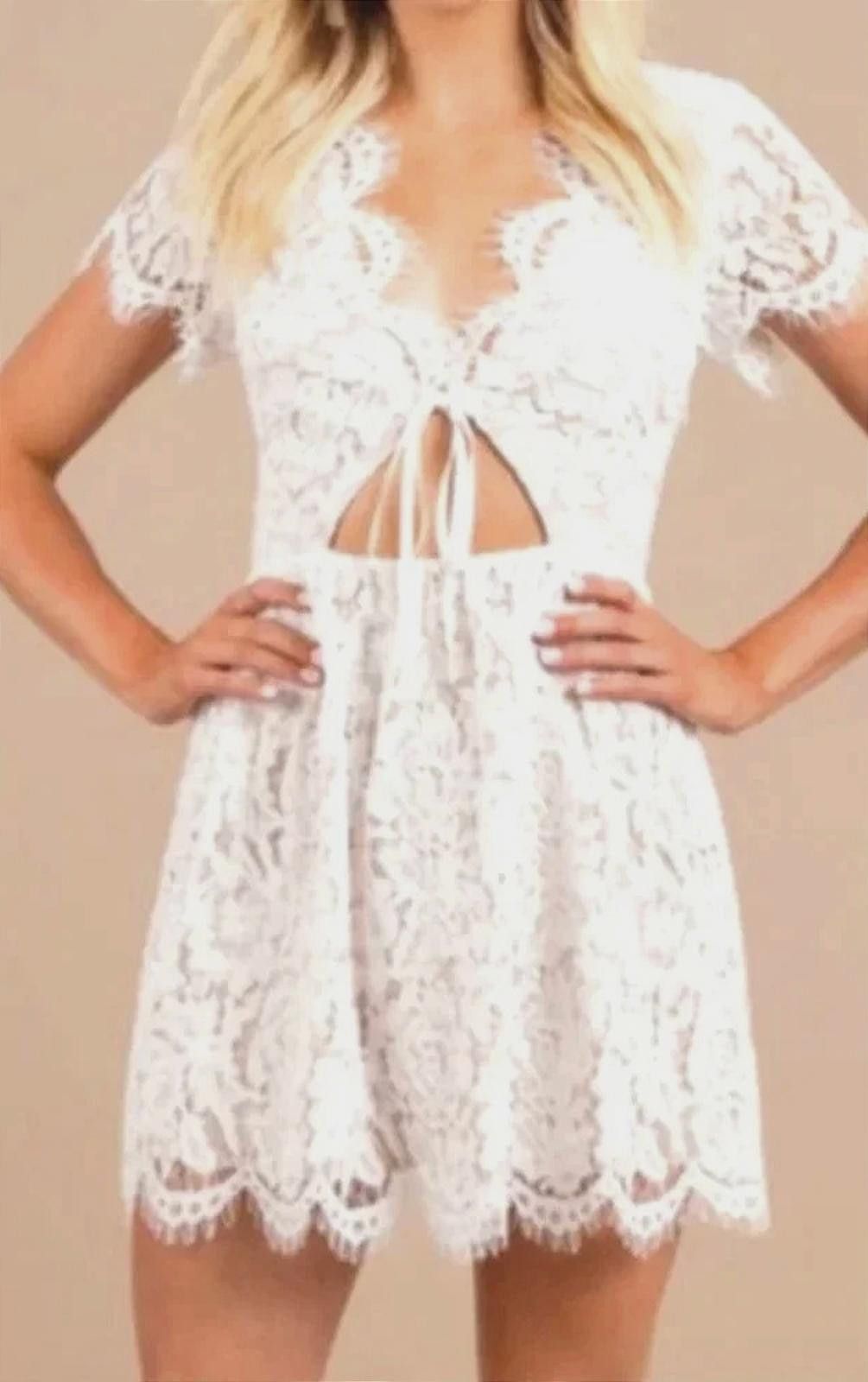 Tori Richard Nwt Tobi White Lace Dress with Tie Detail #70 Size L / US 10 / IT 46 - 1 Thumbnail