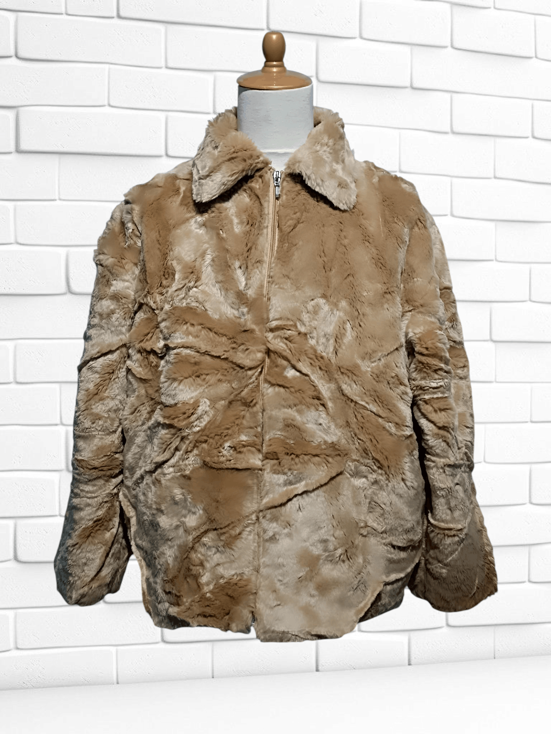 Japanese Brand Vintage Faux Fur Zip Up Jacket Dark Gold Size US L / EU 52-54 / 3 - 1 Thumbnail