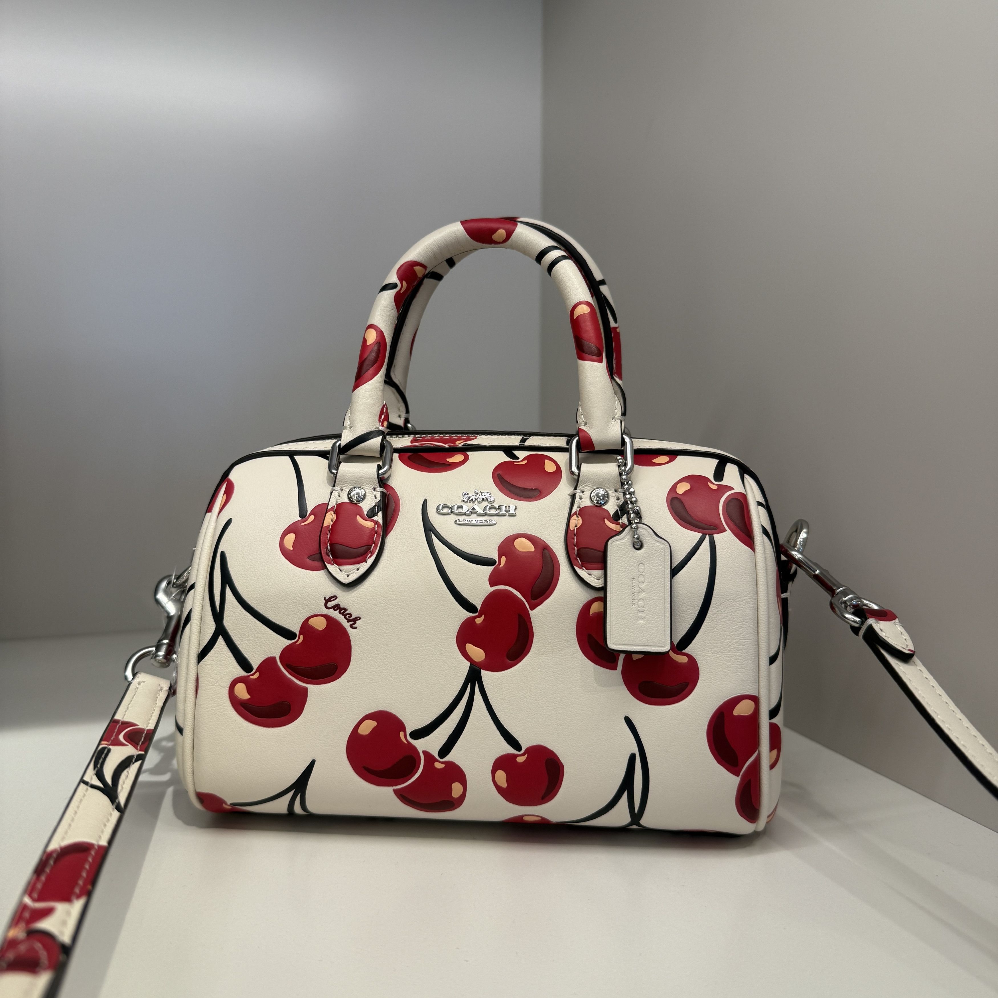 Coach Mini Rowan Crossbody Bag With Cherry Print Cy745 in White, Women's