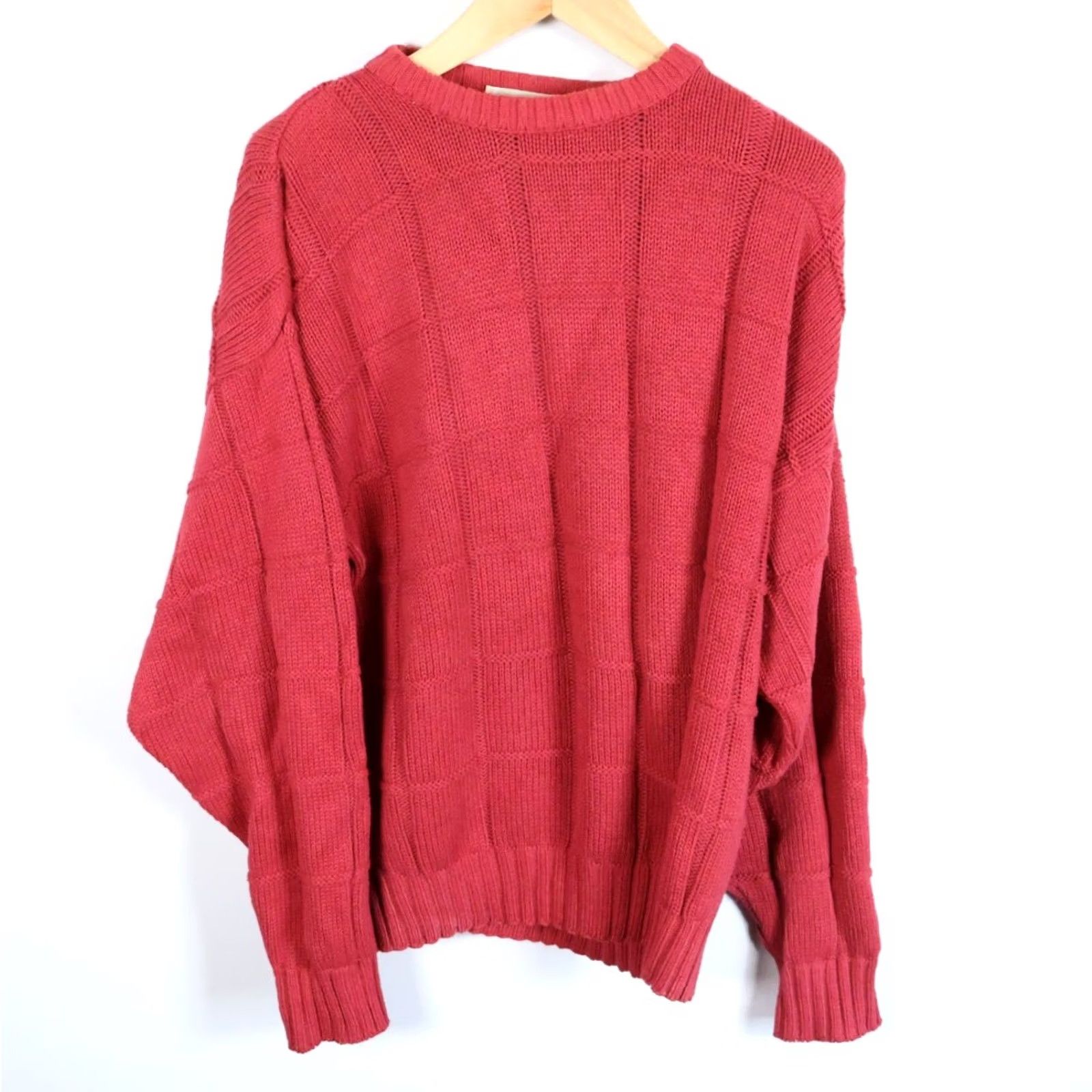 Vintage VINTAGE Lord Jeff Sweater Men XL Red Crewneck Textured Knit Heavyweight Cotton Grid Check Pullover 80s Retro Hipster Preppy Size US XL / EU 56 / 4 - 2 Thumbnail