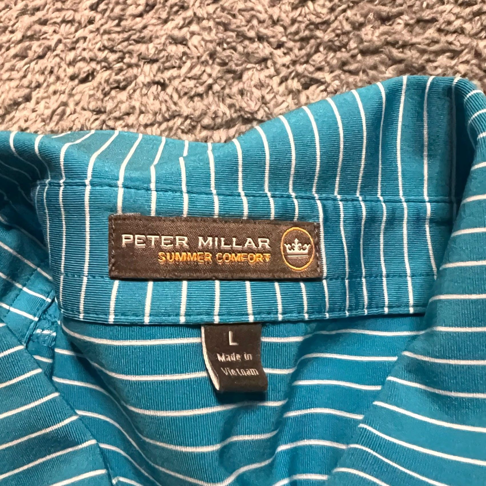 Peter Millar Peter Millar Polo Shirt Mens Large Blue Striped Performance Summer Comfort Golf Size US L / EU 52-54 / 3 - 6 Thumbnail