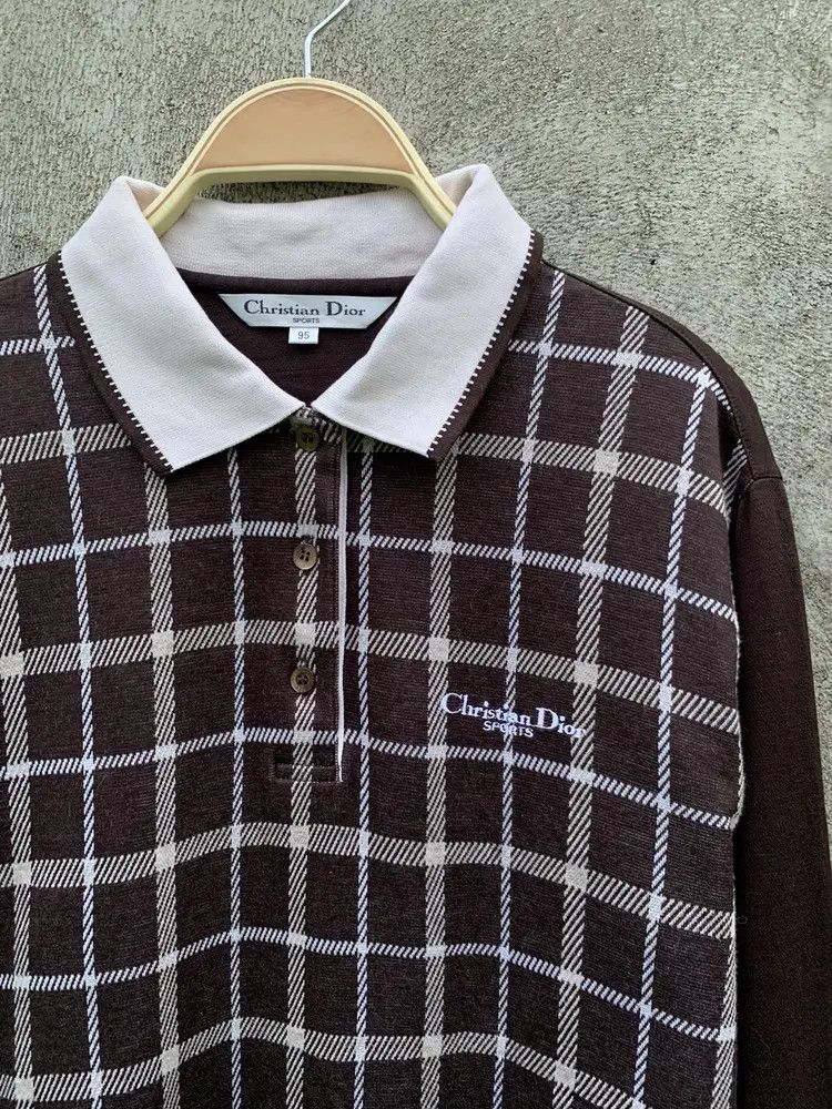 Christian Dior Monsieur Christian Dion brown plaid longsleeve polo rugby shirt Size M / US 6-8 / IT 42-44 - 2 Thumbnail