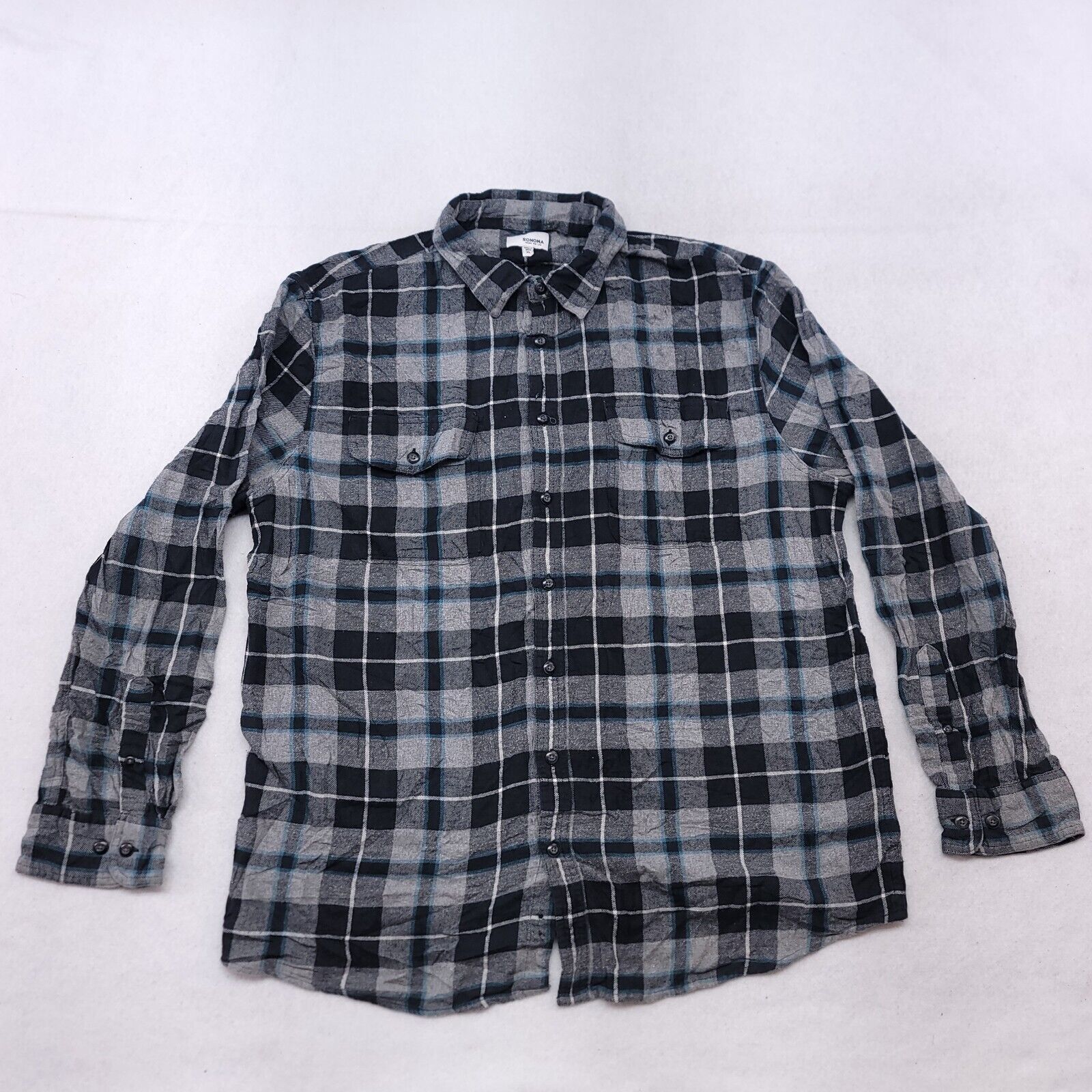 Sonoma Sonoma Tartan Flannel Button Up Shirt Men Size XL Gray Black Size US XL / EU 56 / 4 - 2 Thumbnail