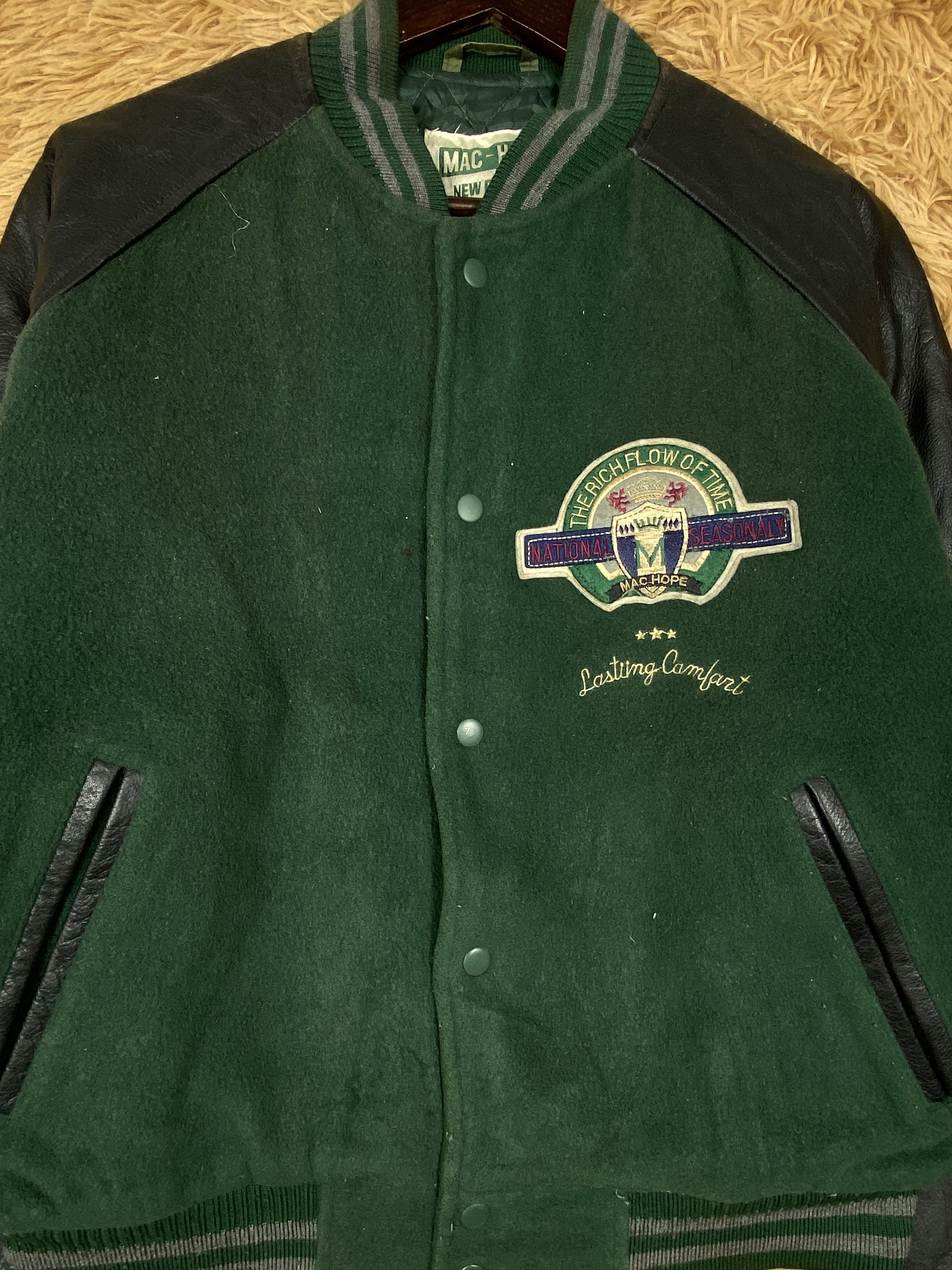 Japanese Brand Vintage Mac Hope Leather Sleeve Varsity Jacket DJ0205 Size US L / EU 52-54 / 3 - 4 Thumbnail
