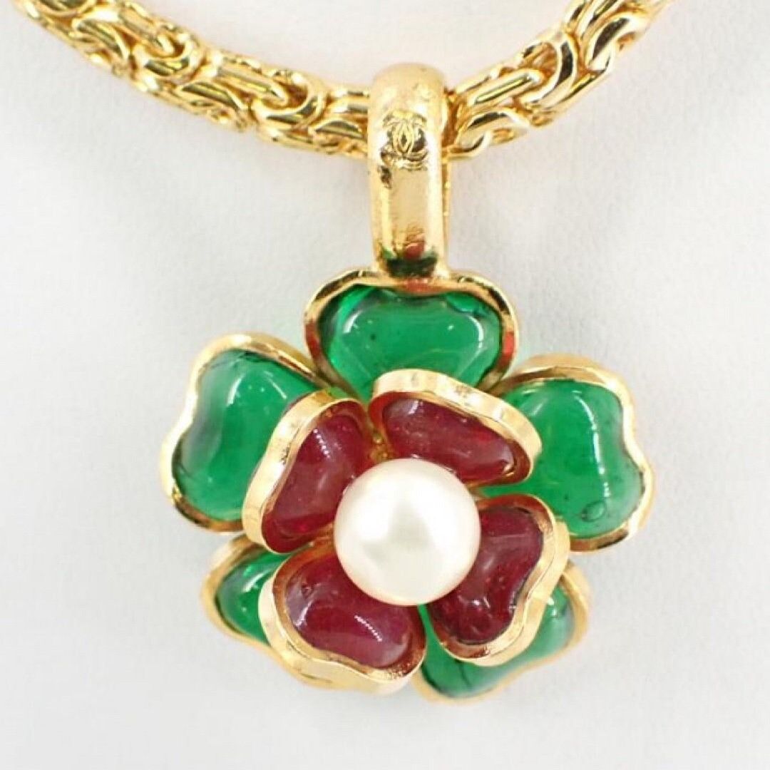 Chanel Vintage CHANEL green and red gripoix flower top necklace Size ONE SIZE - 2 Thumbnail