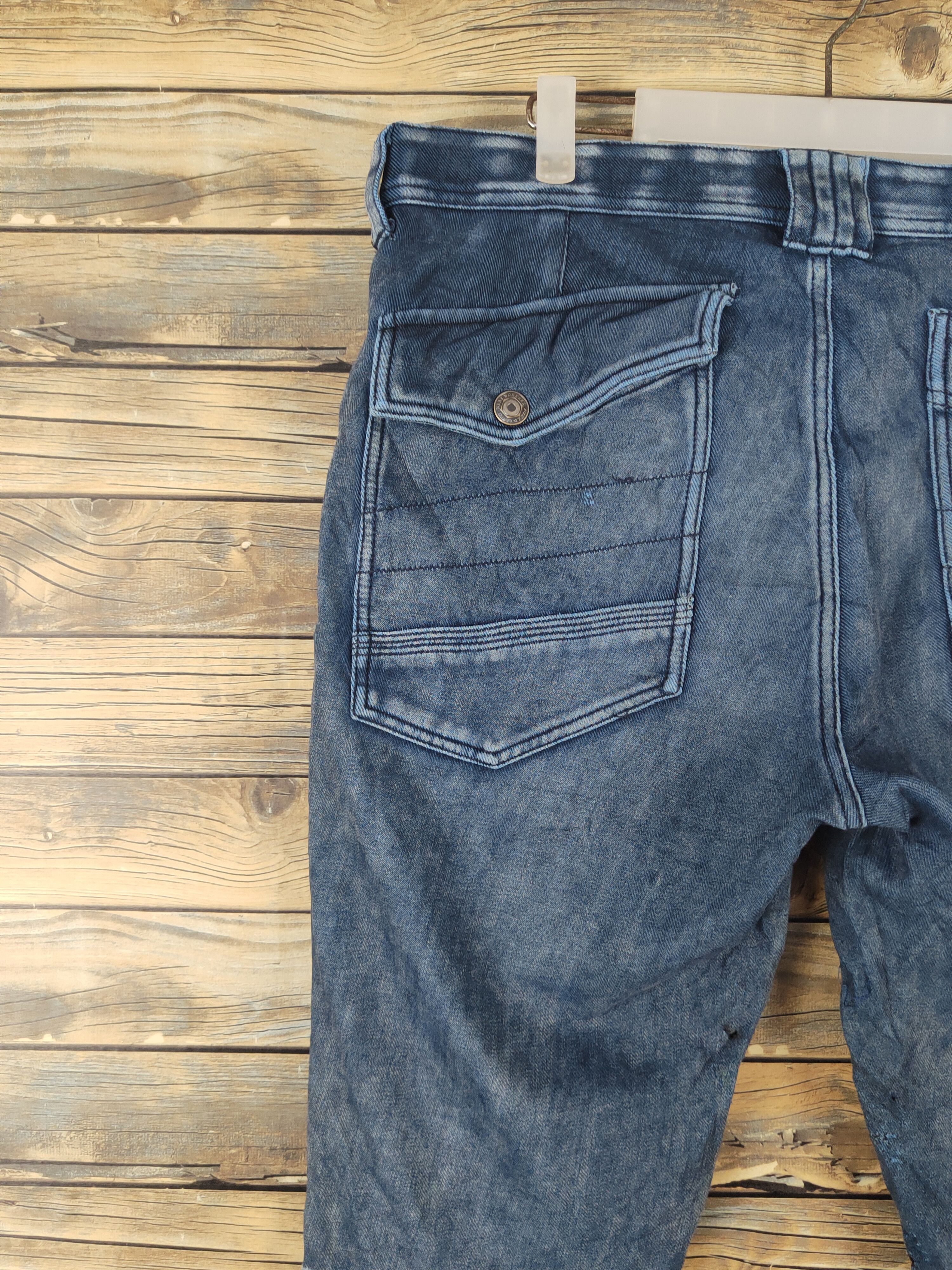 Japanese Brand FieldCore Dark Blue Distressed Ripped Jogger Jeans #W1996 Size US 35 - 16 Thumbnail