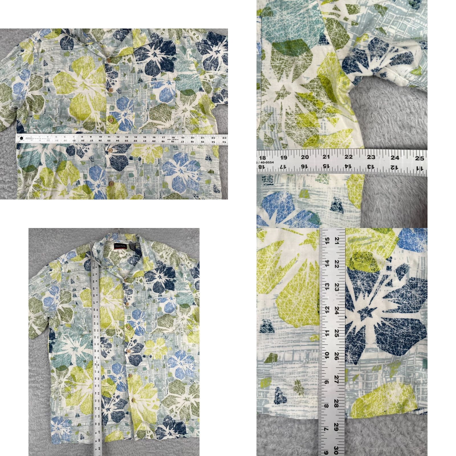 Ocean Pacific Ocean Pacific Button-Up Shirt Men 2XL Floral Hawaiian Blue Green Rayon Viscose Short Sleeve 100% Rayon Reversible Breathable Pockets Surf Beach Aloha Size US XXL / EU 58 / 5 - 8 Thumbnail