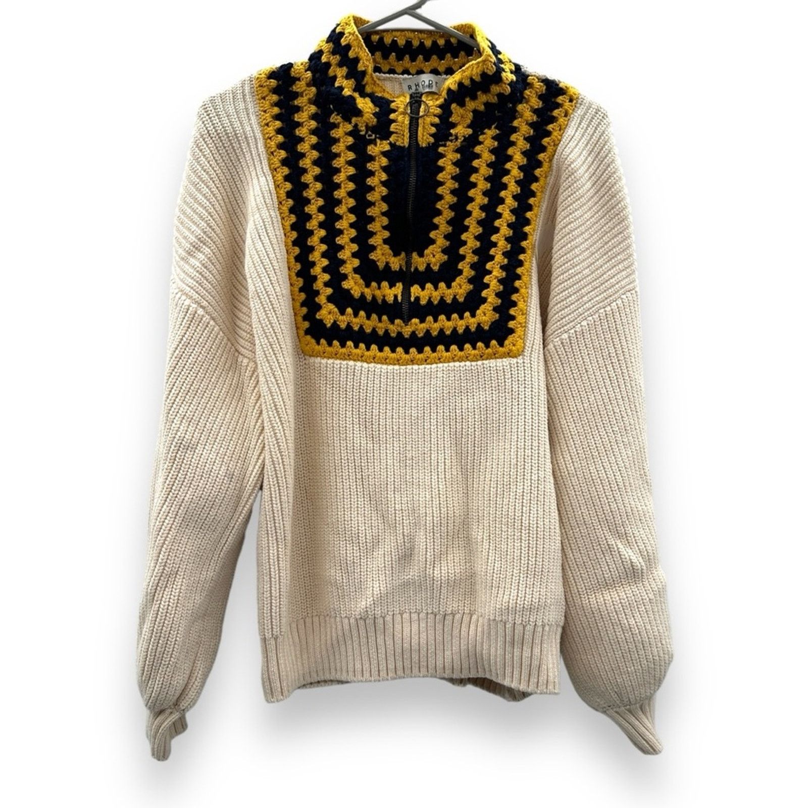 RHODE RTR Rhode Finn Granny Square Knit Long Sleeve Zip Sweater Size S / US 4 / IT 40 - 3 Thumbnail