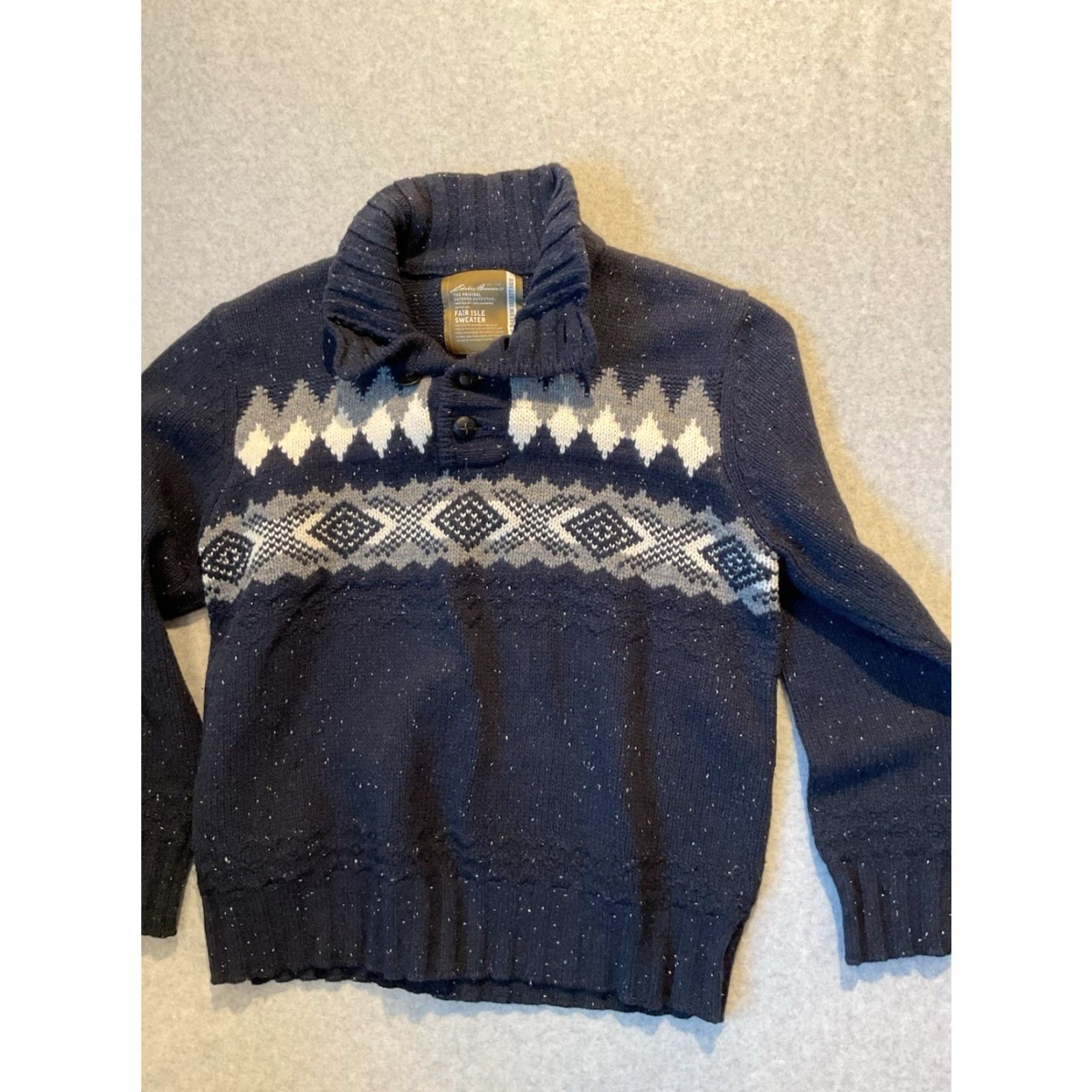 VINTAGE Eddie Bauer Heritage Wool Nordic Sweater Men L Navy XL Dresswear / Casual / Holiday / Fair Isle Pullover - Chest 48 Length 29 Sleeve 27