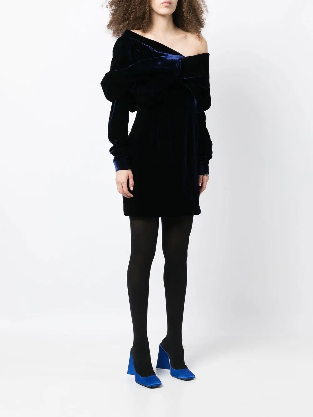 Tom Ford o1y0126 Velvet Mini Dress in Midnight Blue Size XS / US 0-2 / IT 36-38 - 3 Thumbnail