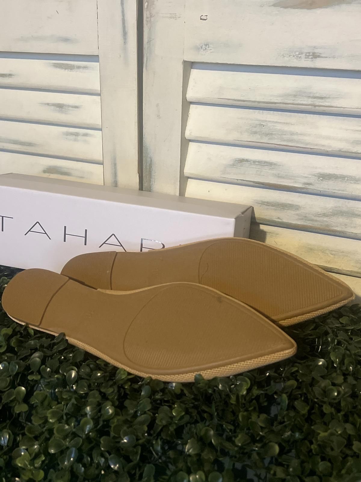 Elie Tahari Tahari Beige Vegan Textile Slingback Flats, Size 10 Size US 10 / IT 40 - 6 Thumbnail