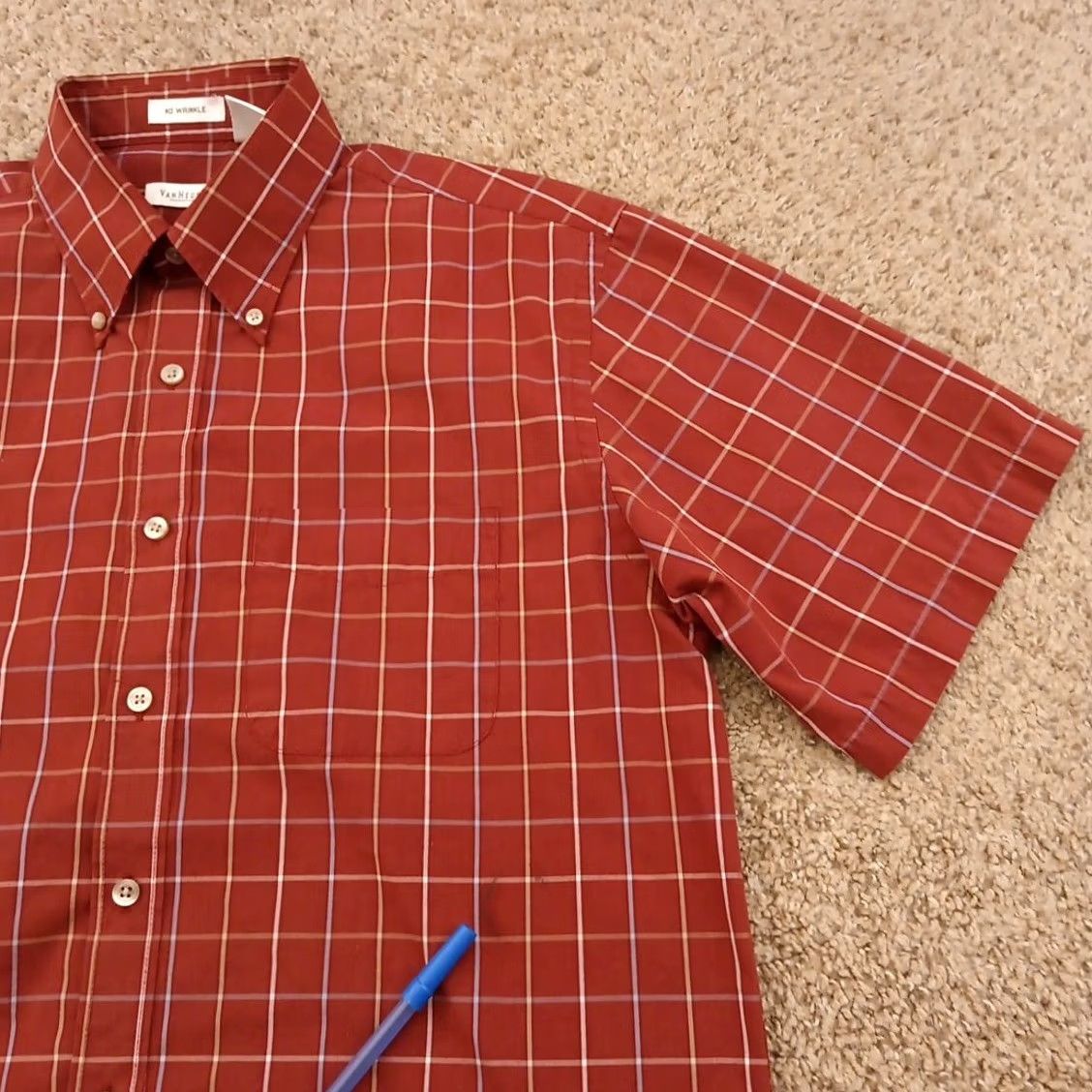 Van Heusen Van Heusen Shirt Mens M Orange Plaid Short Sleeve Button-Down Collared Size US M / EU 48-50 / 2 - 3 Thumbnail