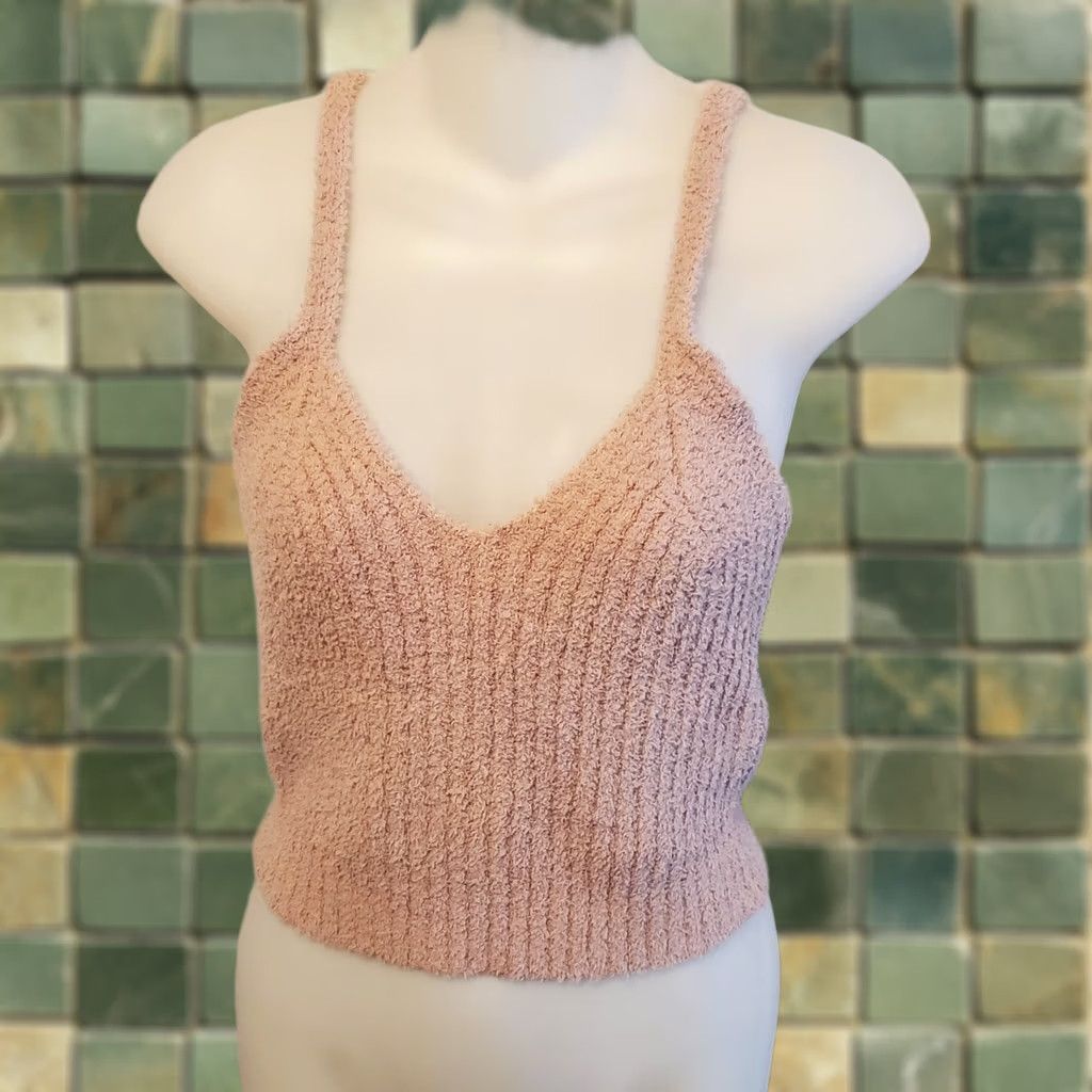 Vintage Altar'd State Anthropologie Chenile Cropped Sexy Fuzzy Tank Top Sz XS Blush Pink Size XS / US 0-2 / IT 36-38 - 1 Thumbnail